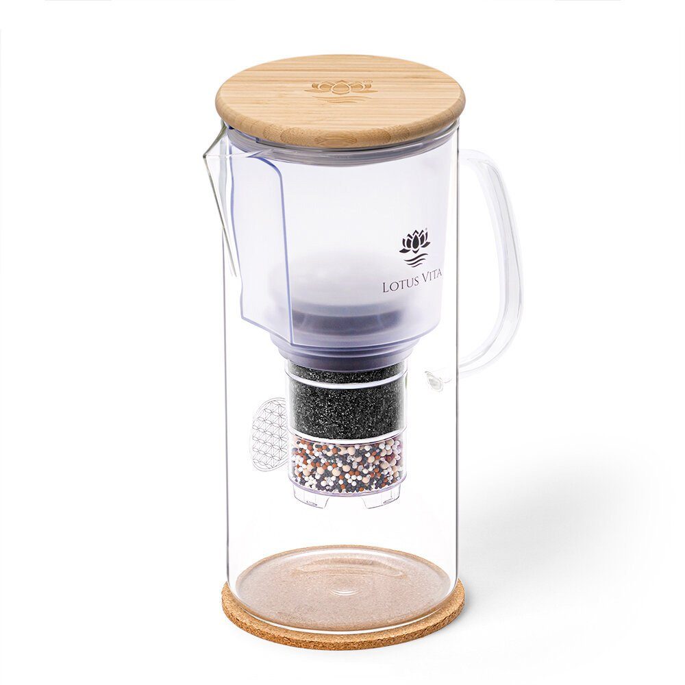 Lotus Vita Wasserfilter Glaskanne Enya mit Bambusdeckel 1,4L