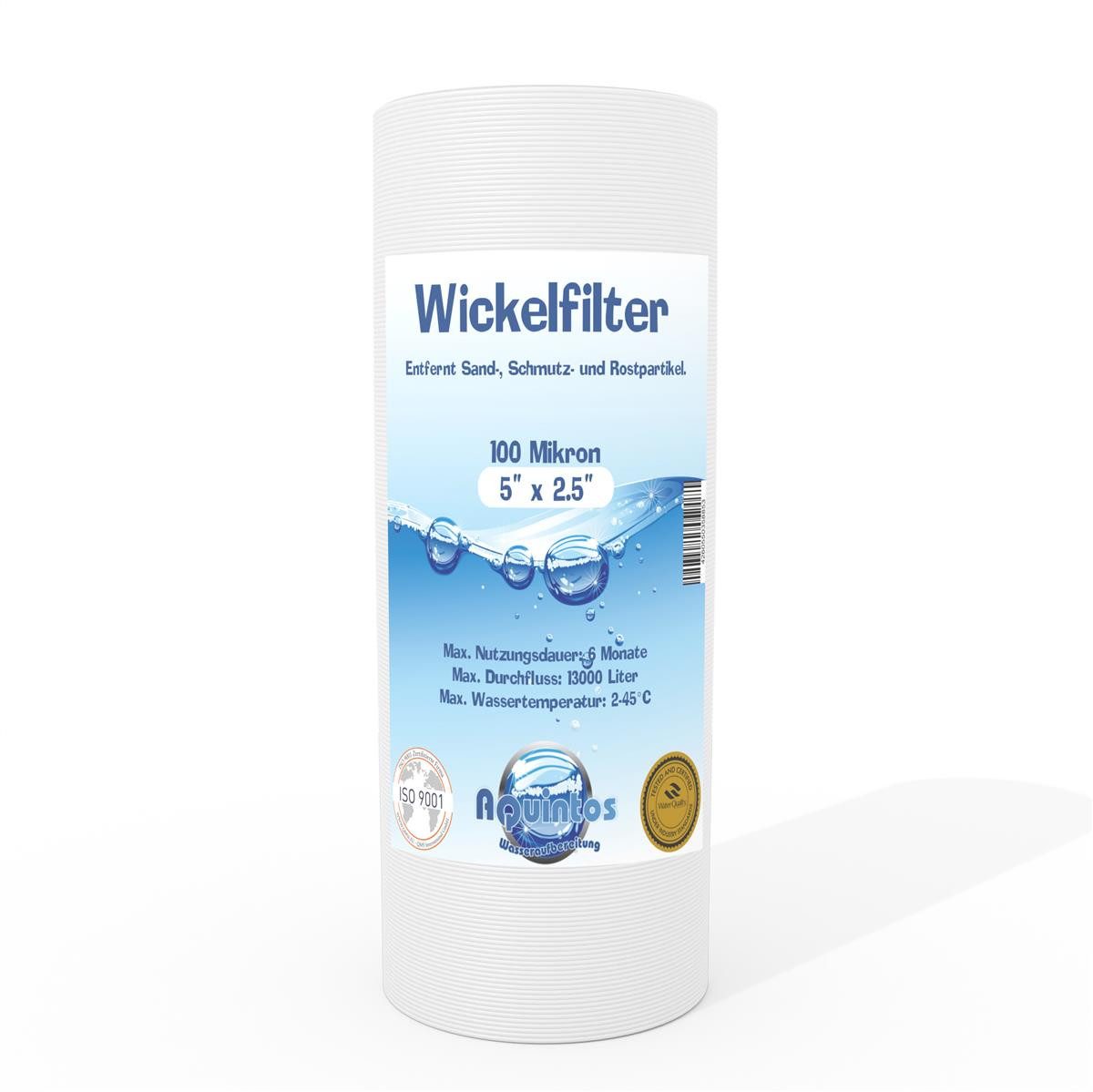 Aquintos Wasseraufbereitung Wasserfilter Wickelfilter 5 x 2,5 Zoll 100 micron Ersatzfilterkartusche