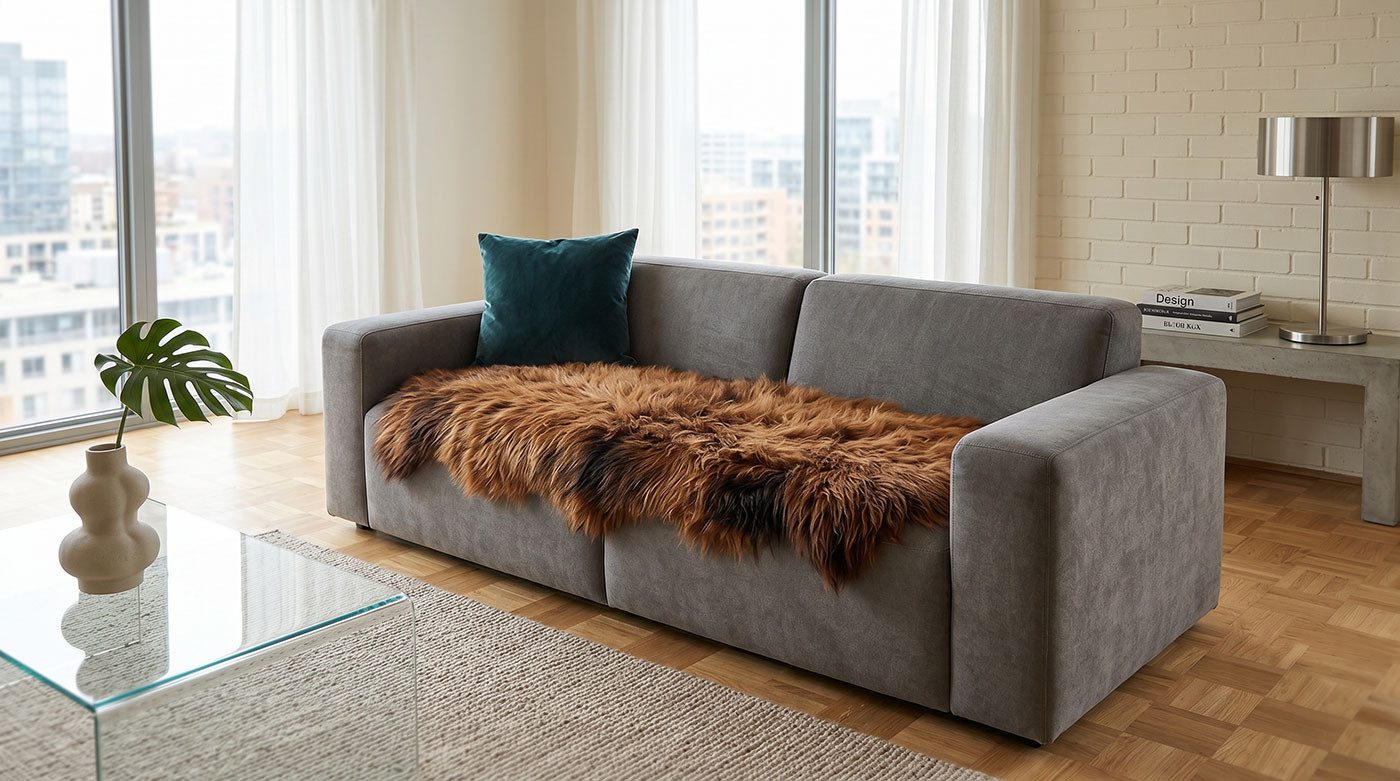 KUHFELL online & NOMAD Fellteppich Island Doppel Lammfell 180x60 cm – Couchauflage aus 2 Fellen – Bild 3 von 3