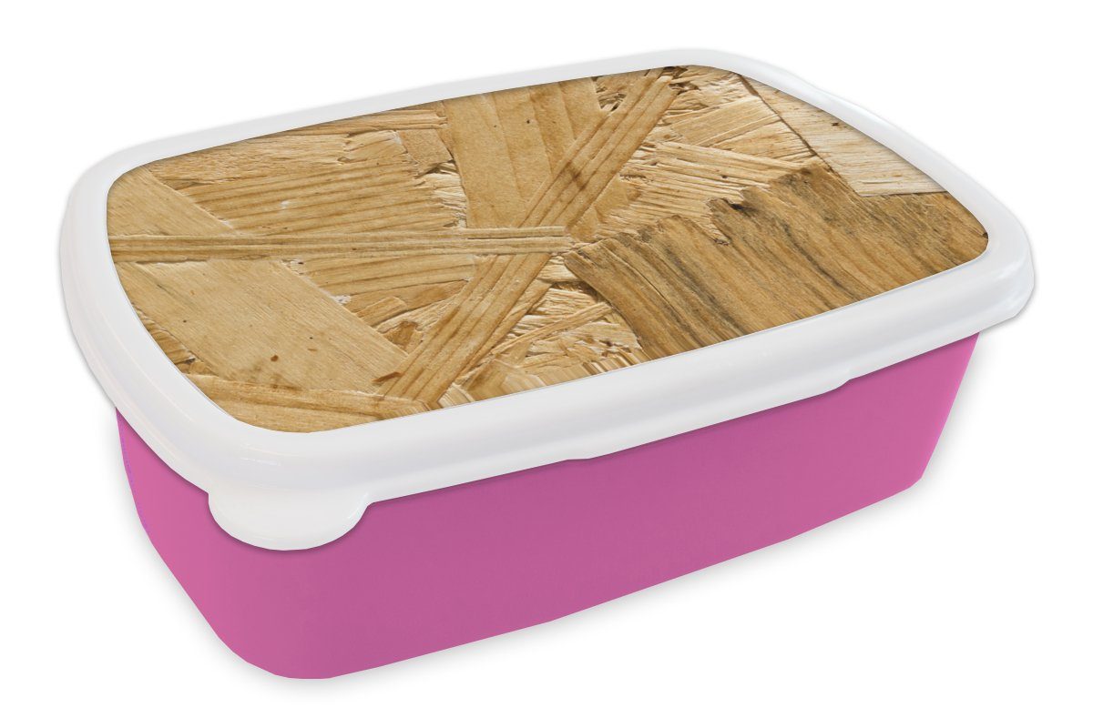 MuchoWow Lunchbox Holz - OSB - Muster, Kunststoff, (2-tlg), Brotbox für Erwachsene, Brotdose Kinder, Snackbox, Mädchen, Kunststoff rosa