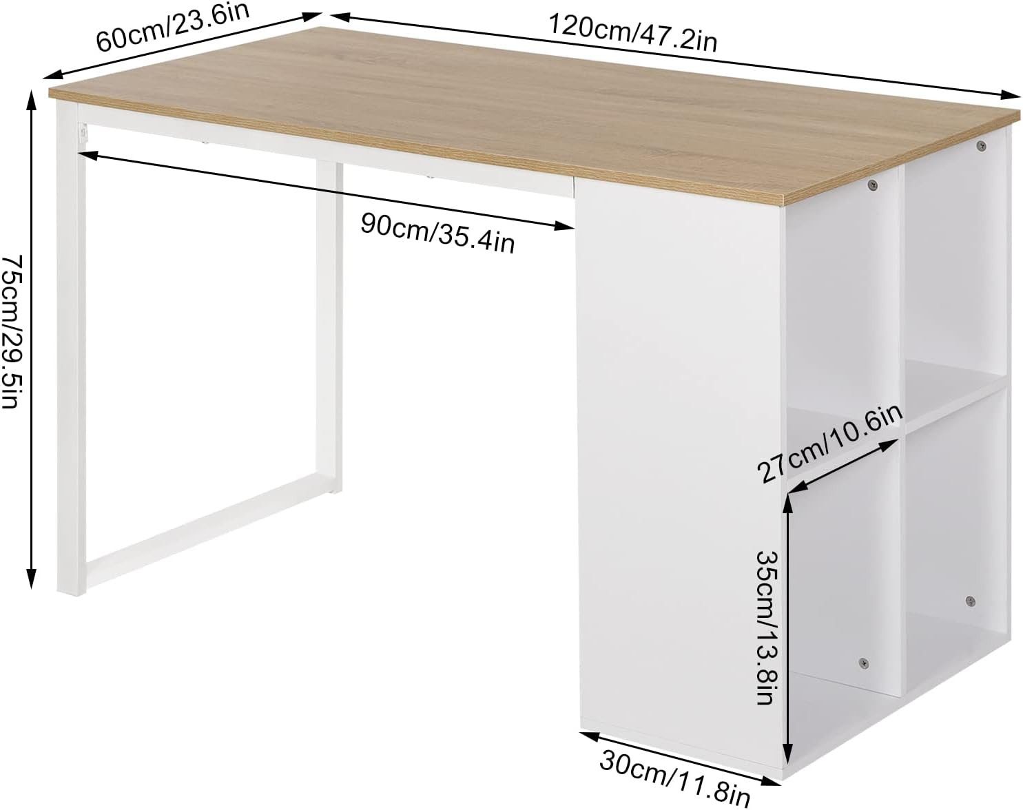 Woltu Schreibtisch (1-St), in Melamin, mit 4 Ablageflächen, aus Stahl, Holz