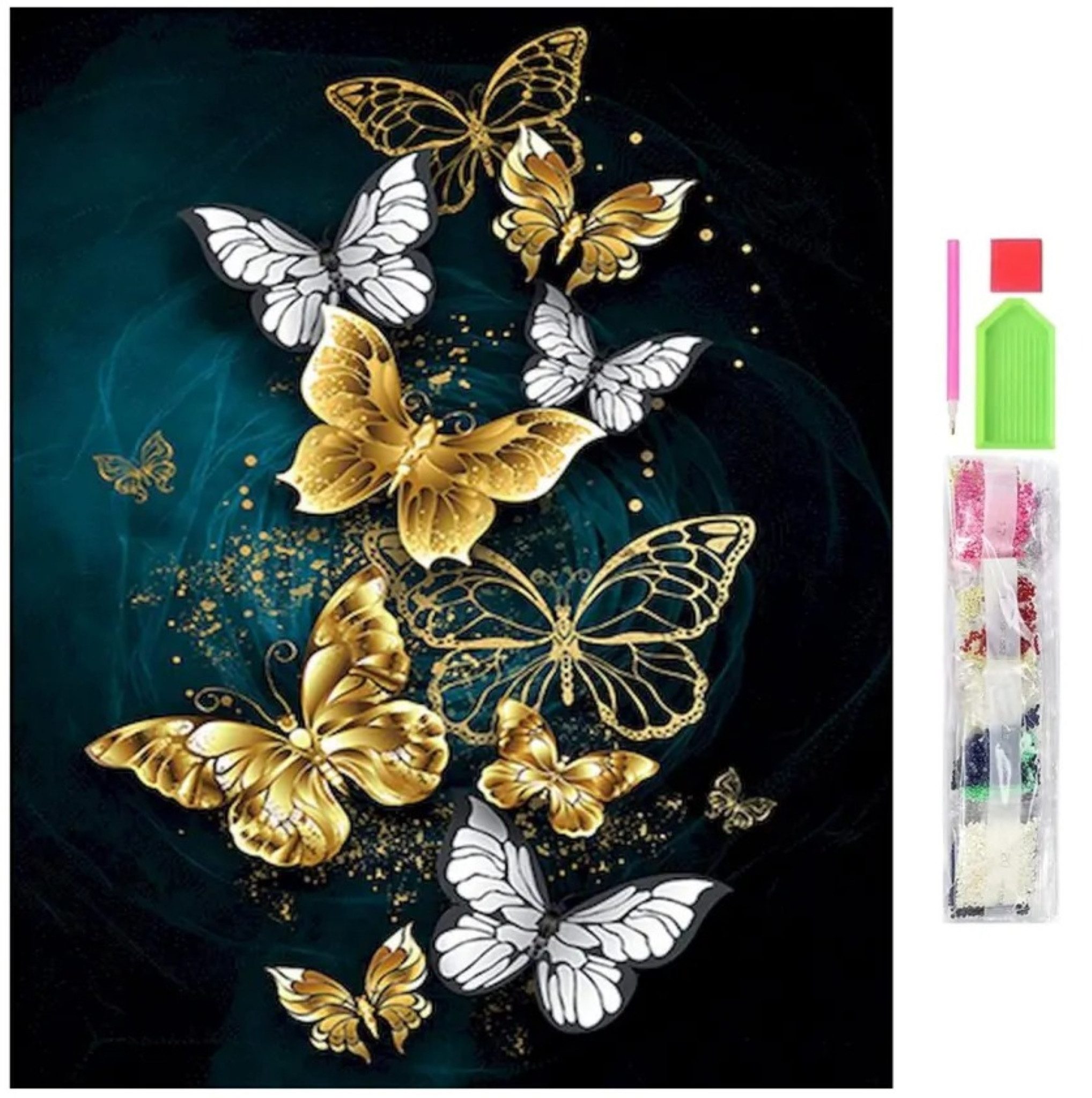Malen nach Zahlen 5d Diamant Mosaik Stickerei 5D Gold Schmetterling 30x40cm.