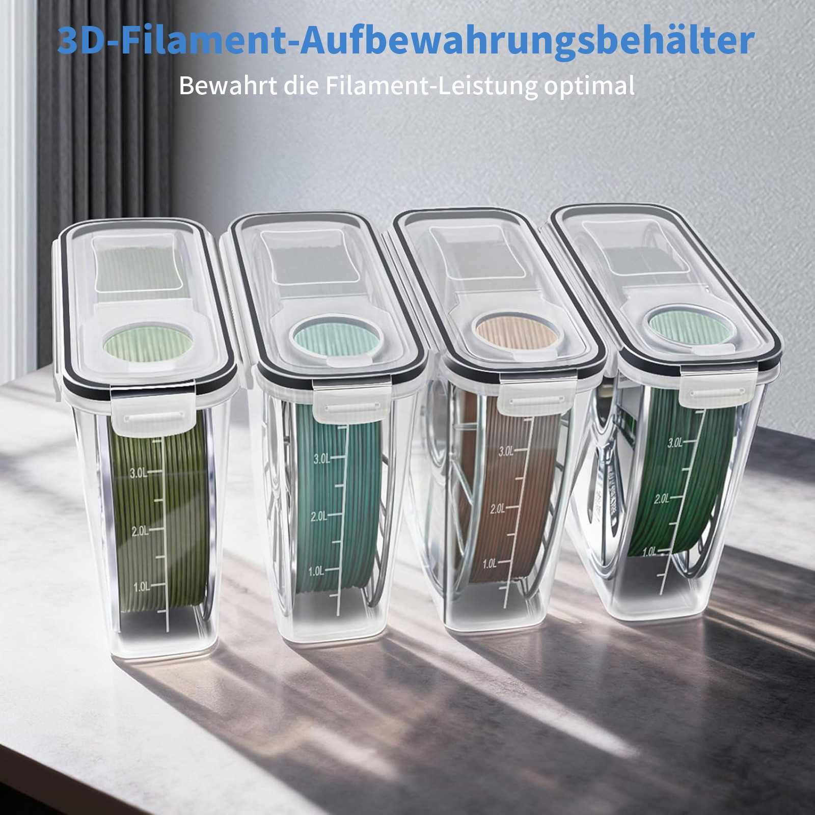 AIMAX Filament Aufbewahrungsbox 4 Pack für 3D Druck filament storage, Versiegelung und Schutz stapelbar 4.0L 3d printer accessories