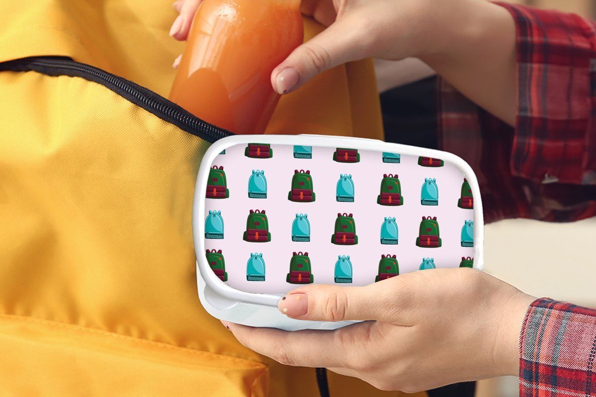MuchoWow Lunchbox Rucksack - Muster Brotdose, Kinder und weiß für Retro Mädchen für (2-tlg), Pastell, Brotbox Erwachsene, Jungs - Kunststoff, und 