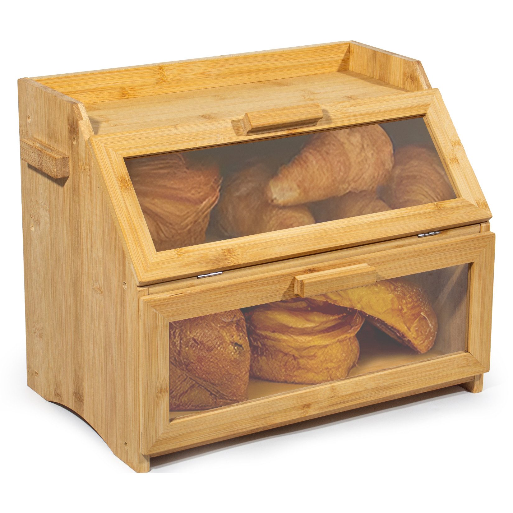 Zedelmaier Brotkasten Bambus Brotkasten mit 2 Etagen, großer Brotkasten, Bamboo, (Set, 1x Aufbewahrungsbox aus Bambus), mit Belüftung und Sichtfenster
