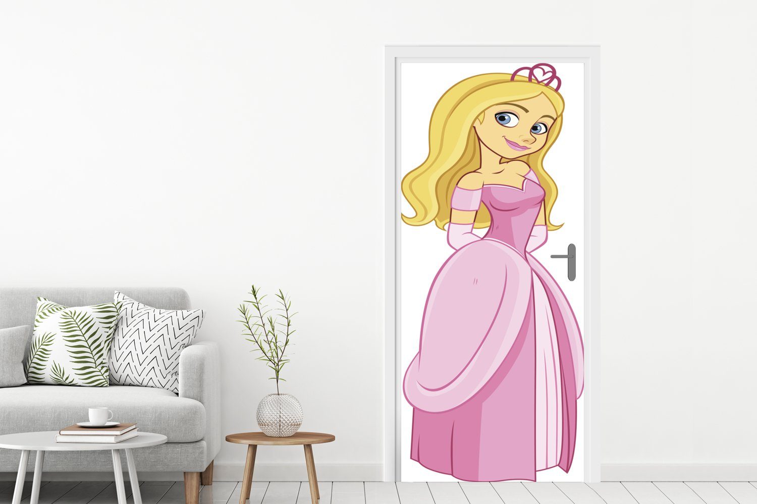 die 75x205 Türtapete Prinzessin, Kind St), für Fototapete Tür, für cm Illustration bedruckt, posiert, Matt, Türaufkleber, blonden (1 MuchoWow ein einer