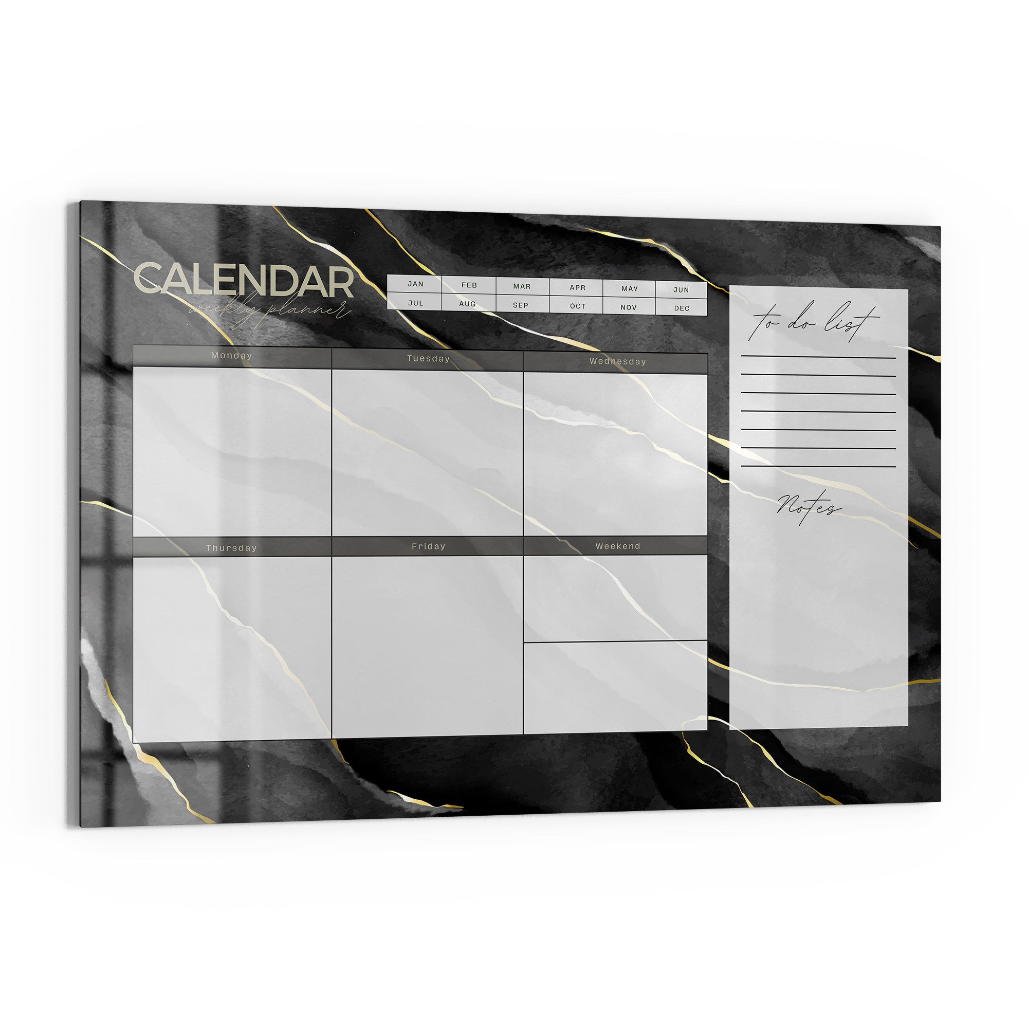 DEQORI Magnettafel 'Wochenplaner Mamor (EN)', Whiteboard Pinnwand beschreibbar