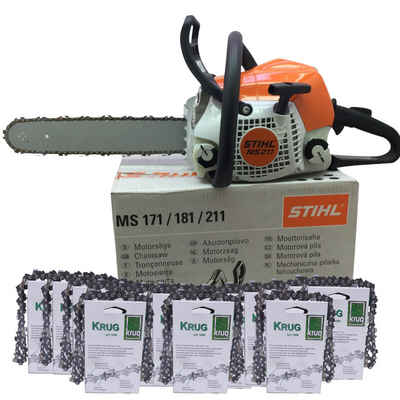 STIHL Benzin-Kettensäge Stihl MS 211 Motorsäge + 20 Profi C Sägeketten (35 cm) 3/8P