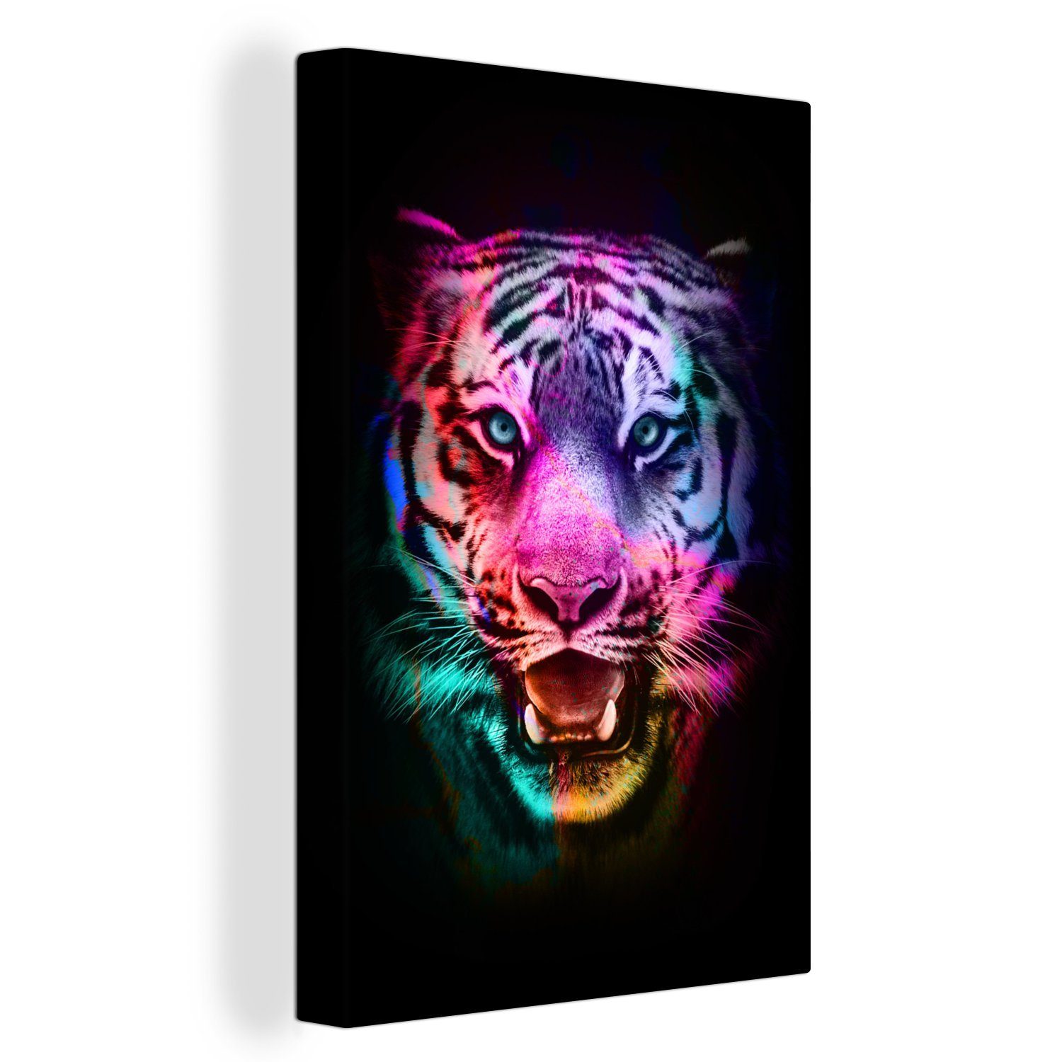 OneMillionCanvasses® Leinwandbild Farben - Tiger - Wild, (1 St), Leinwandbild fertig bespannt inkl. Zackenaufhänger, Gemälde, 20x30 cm
