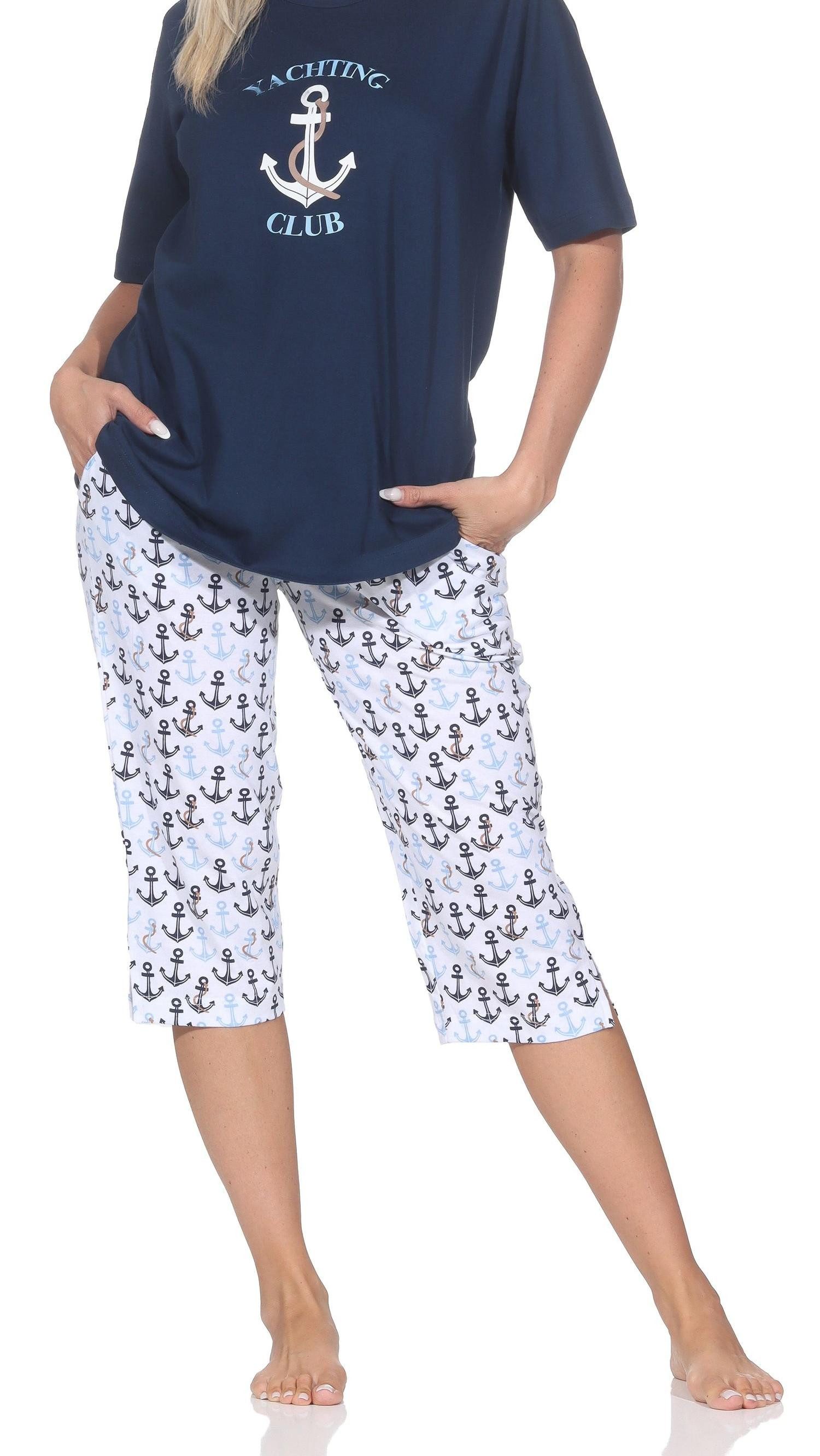 Normann Pyjama Damen kurzarm Capri Schlafanzug in maritimen Look – auch in Übergröße – Bild 2 von 5