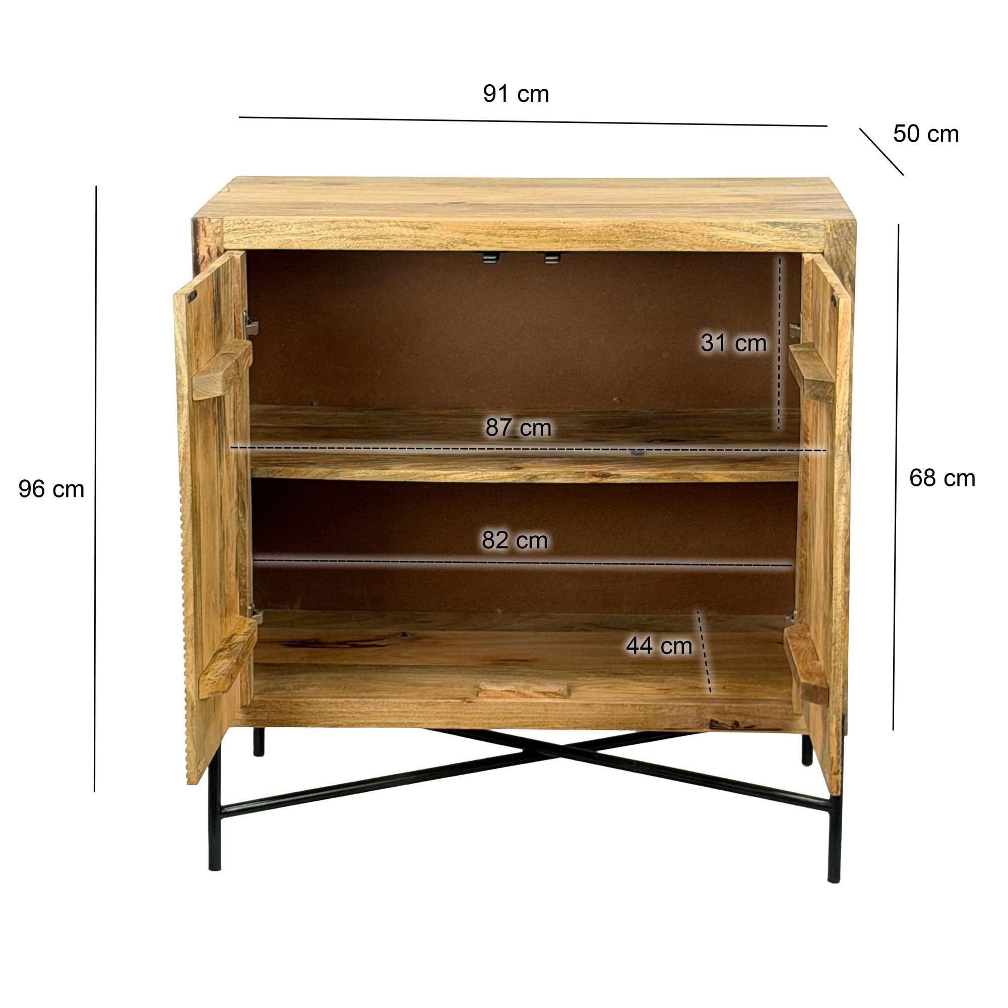 FINEBUY Sideboard FB114723 Kommode Massivholz 91x96cm Standschrank Anrichte Flurschrank (Ausdrucksstarke Linien mit Tiefe), Natürliche Holzstruktur als Blickfang