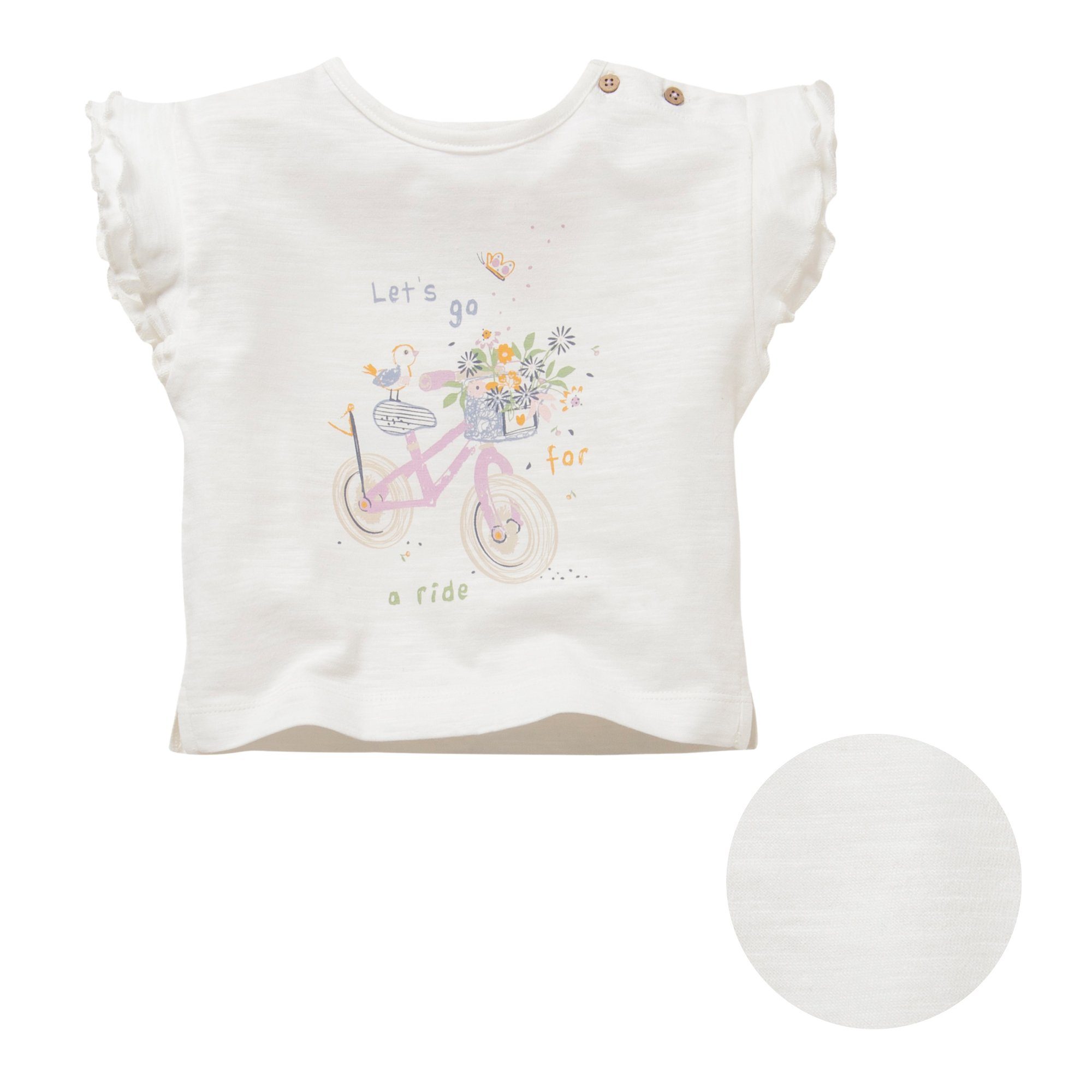 People Wear Organic Kurzarmshirt mit Flügelarmeln, weiß bedruckt mit Fahrrad Motiv aus Bio Baumwolle