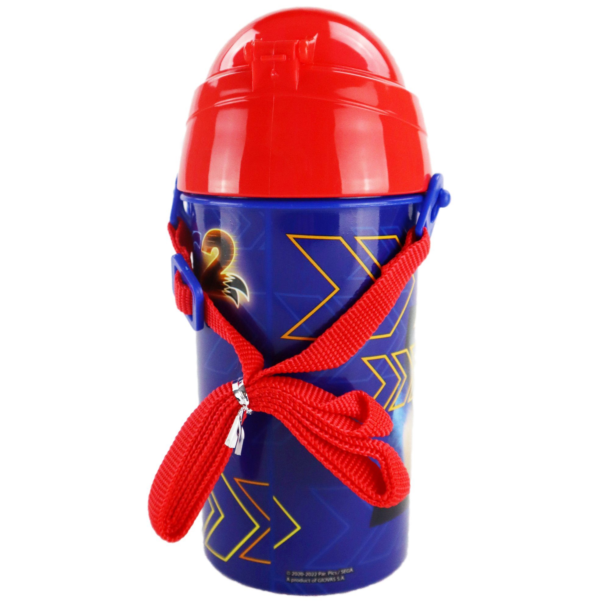 Sonic SEGA Trinkflasche Trinkhalm The ml und Hedgehog mit integriertem Sonic Wasserflasche, 500 Tragegurt Flasche