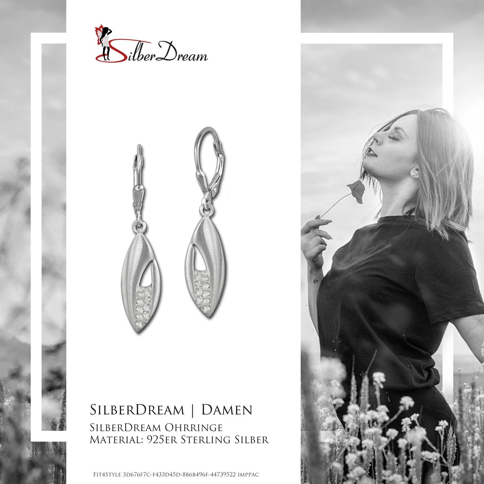 SilberDream Paar Ohrhänger SilberDream Ohrringe Damen 925 Silber (Ohrhänger), Damen Ohrhänger Blatt aus 925 Sterling Silber, Farbe: silber, weiß – Bild 4 von 5