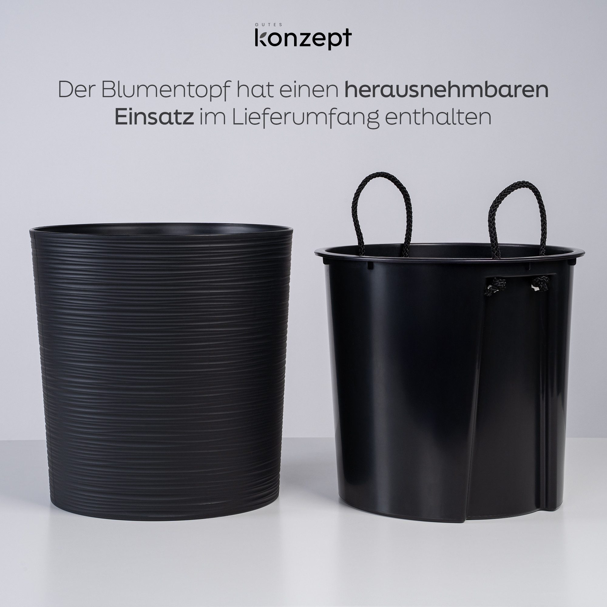 KONZEPT Blumentopf Pflanztopf Groß Innen, 30cm Meißelspuren-Design, Mit Inneneinsatz (1 St), ideal für den Innenbereich