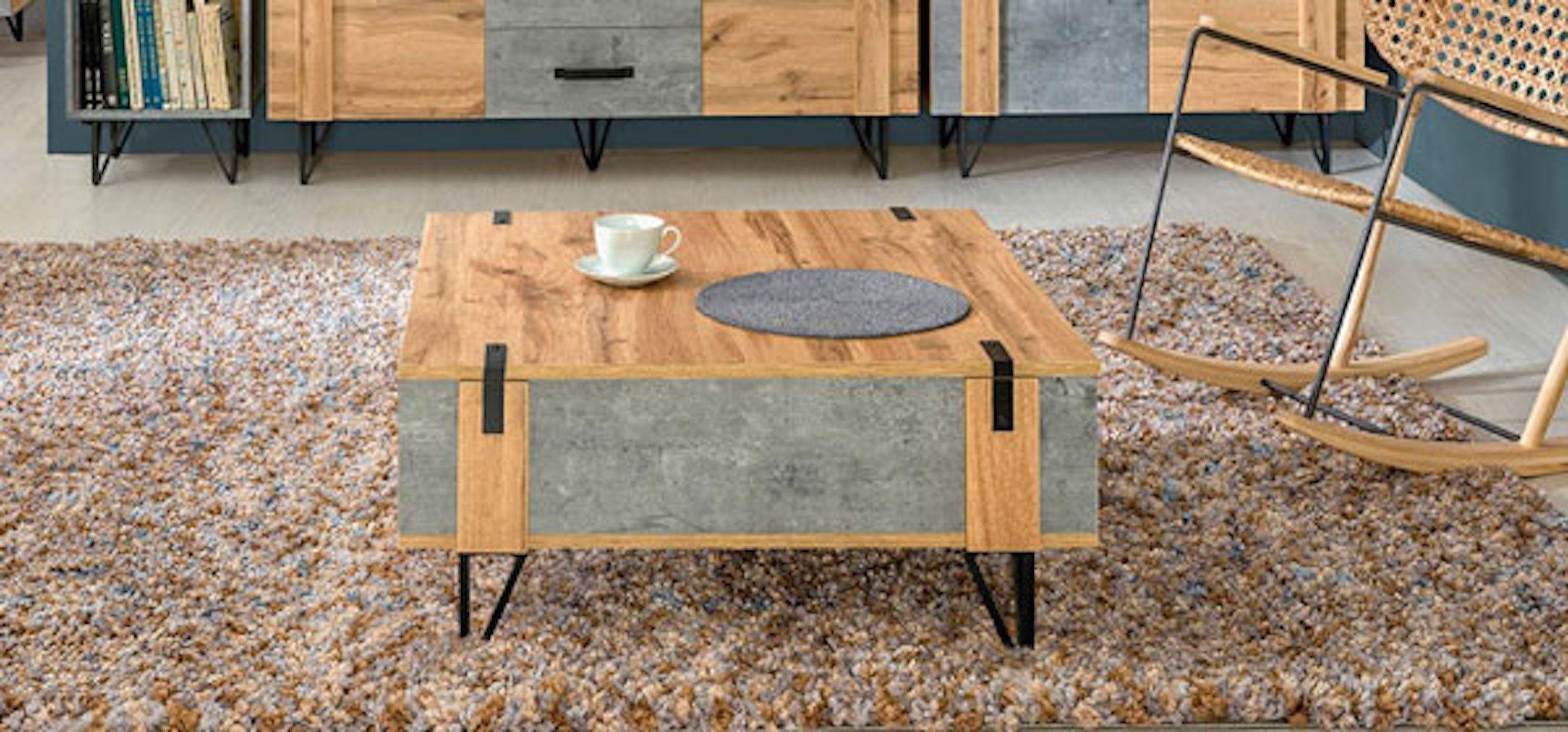 Feldmann-Wohnen Couchtisch Milenium (1-St), 80x80cm Wotan Eiche Beton Millenium