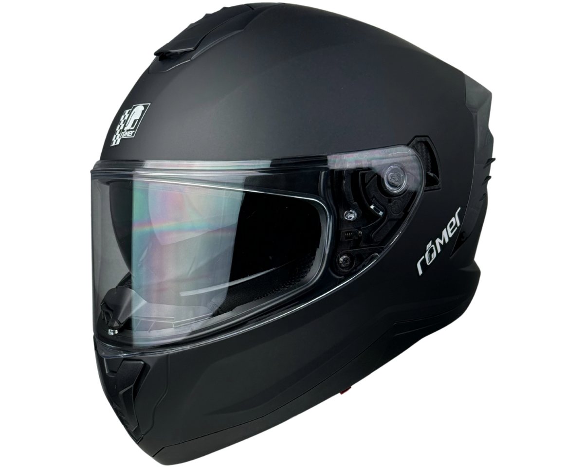RÖMER HELME Motorradhelm RR20170 - Integralhelm mattschwarz mit Sonnenvisier & Belüftung