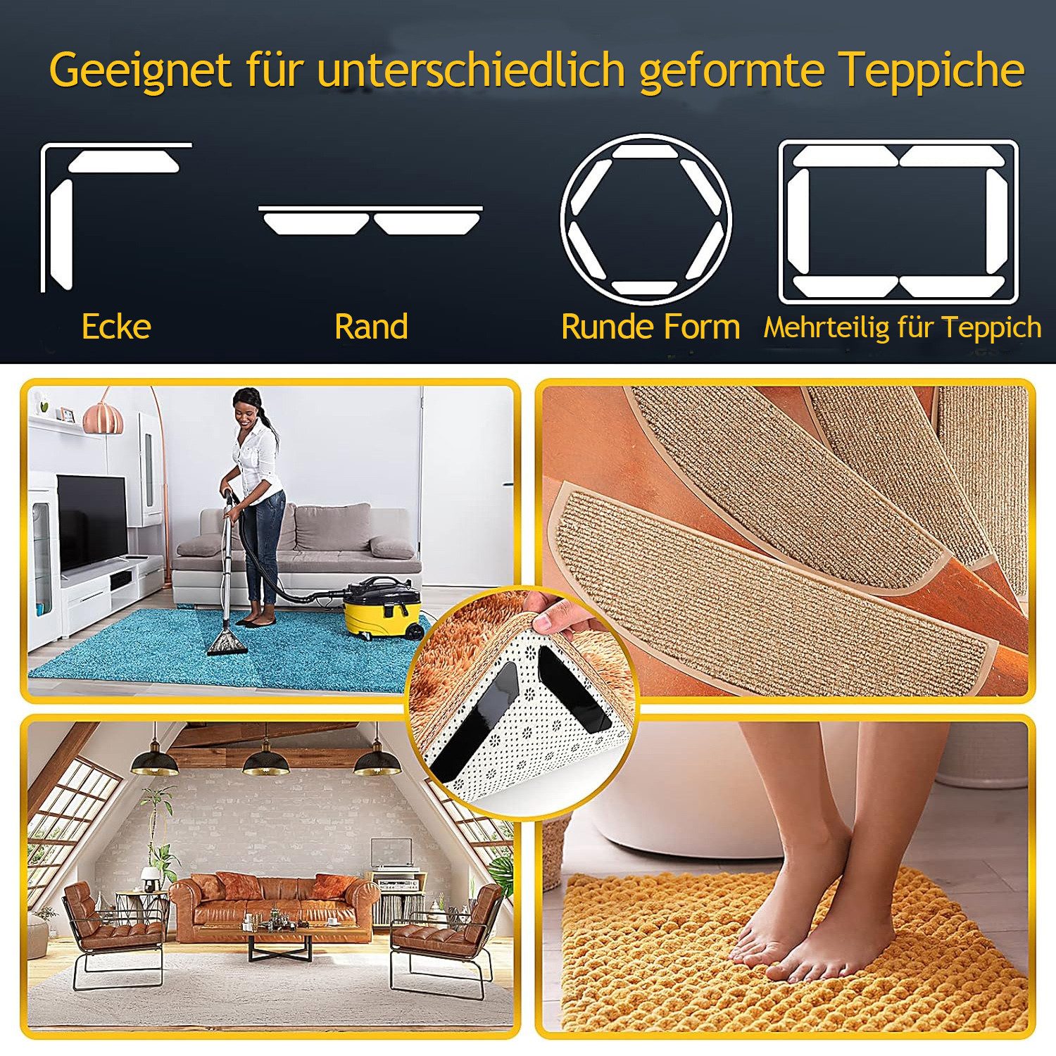 TUWENA Antirutsch Teppichunterlage Anti Rutsch Teppichgreifer Teppich rutschfestes Klebeband Teppich, (12-St), für Hartholzböden, Teppiche und Matten