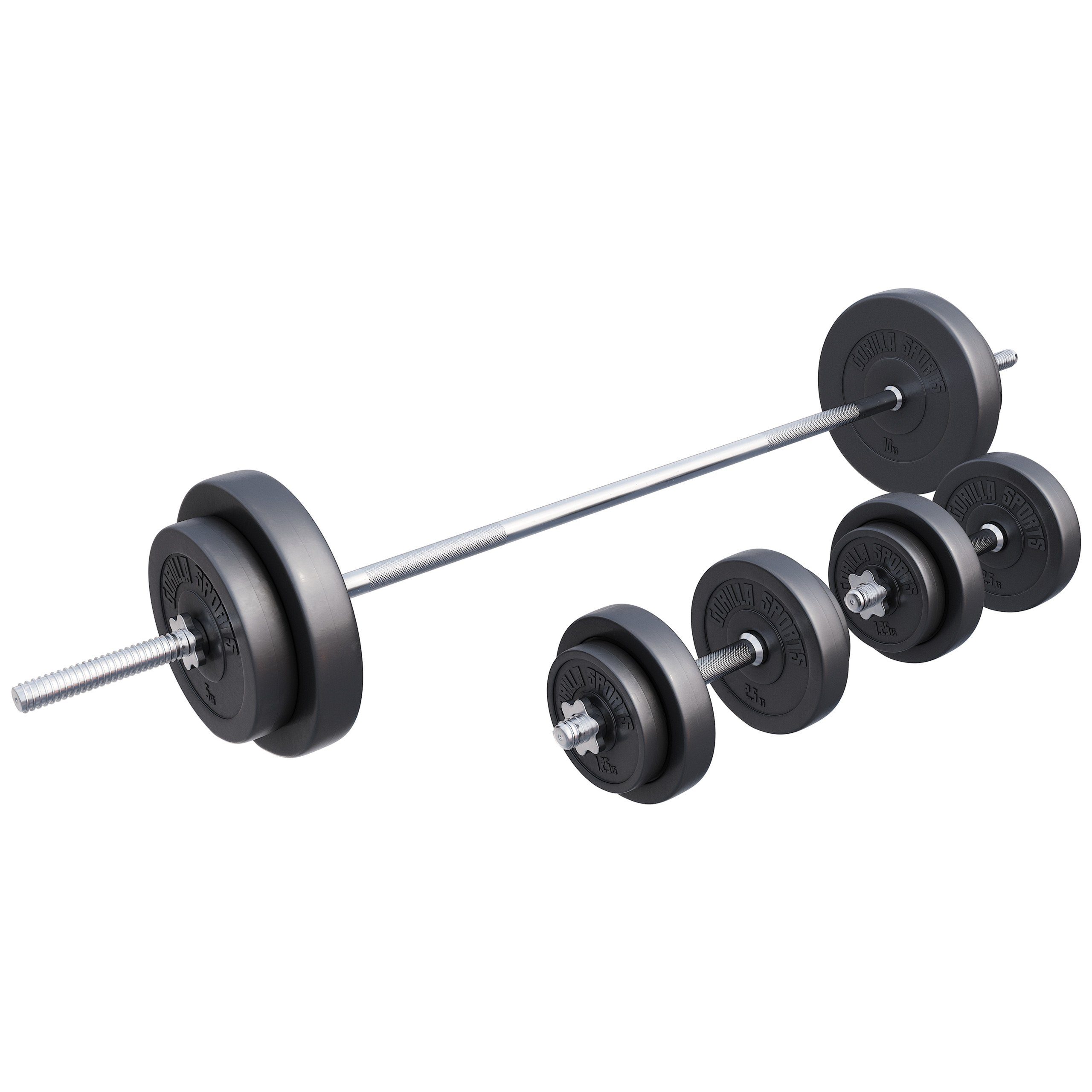 Hantel-Set 170cm Langhantelstange, 2x Kurzhantelstangen, mit 6 Sternverschlüssen