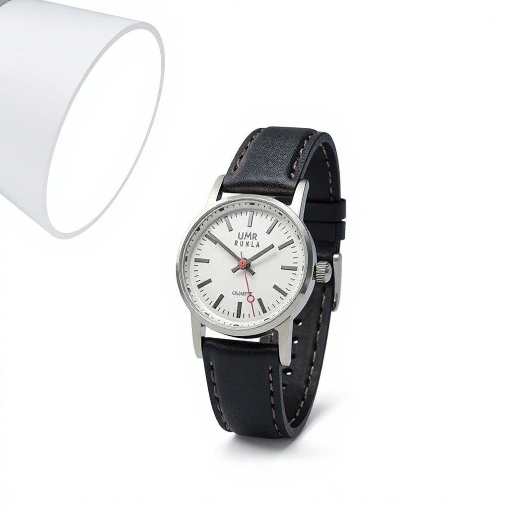 UMR Ruhla Quarzuhr Damenuhr 12000 – Bahnhofsstil – 35 mm – Weiß/Schwarz – Lederband, – Klassische Retro-Uhr