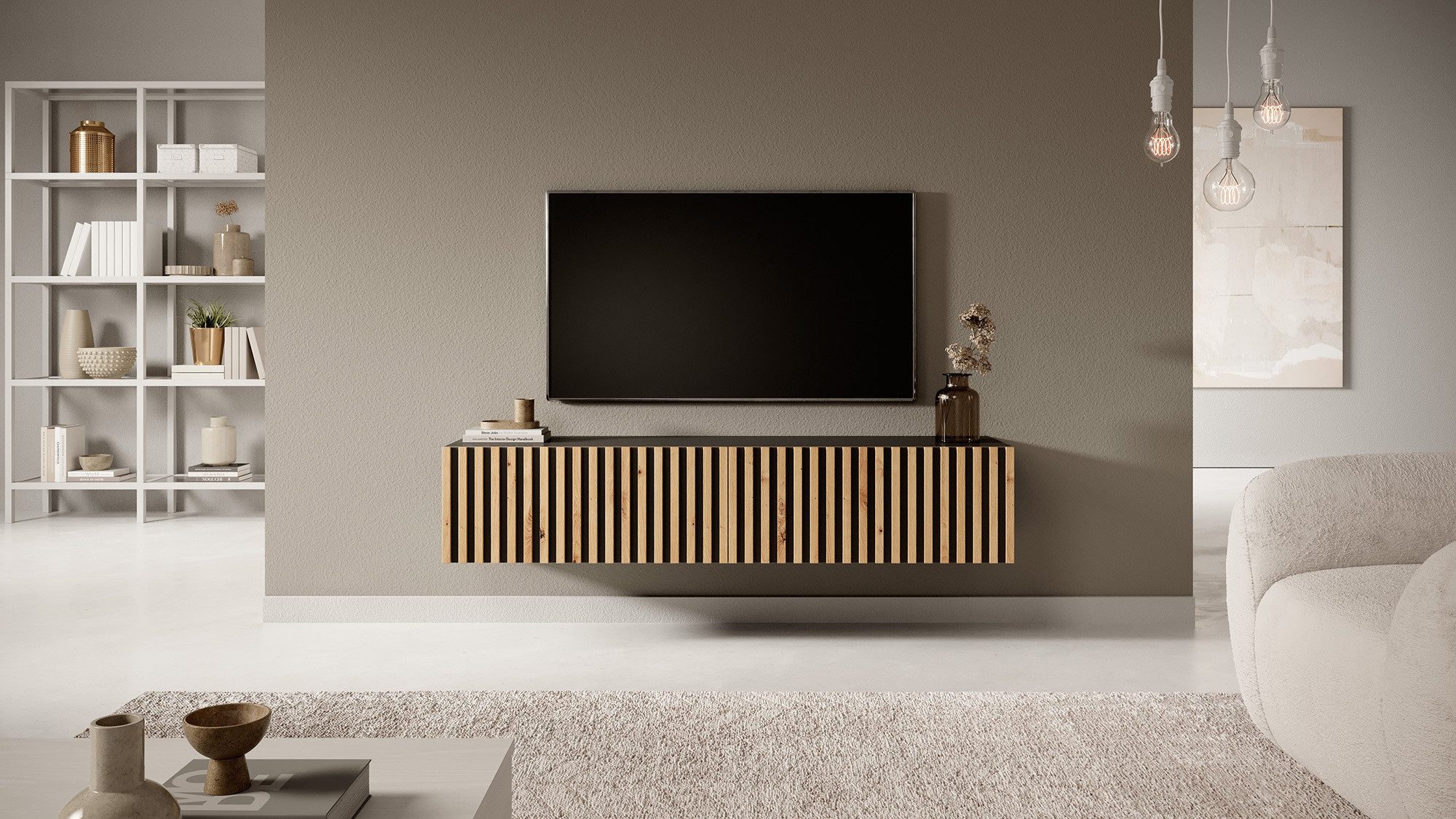 Selsey TV-Schrank TELIRE Hängend mit 2 grifflosen Lamellenfronten, 138,6 cm günstig online kaufen