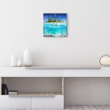 DEQORI Wanduhr 'Insel im tropischen Meer' (Glas Glasuhr modern Wand Uhr Design Küchenuhr)