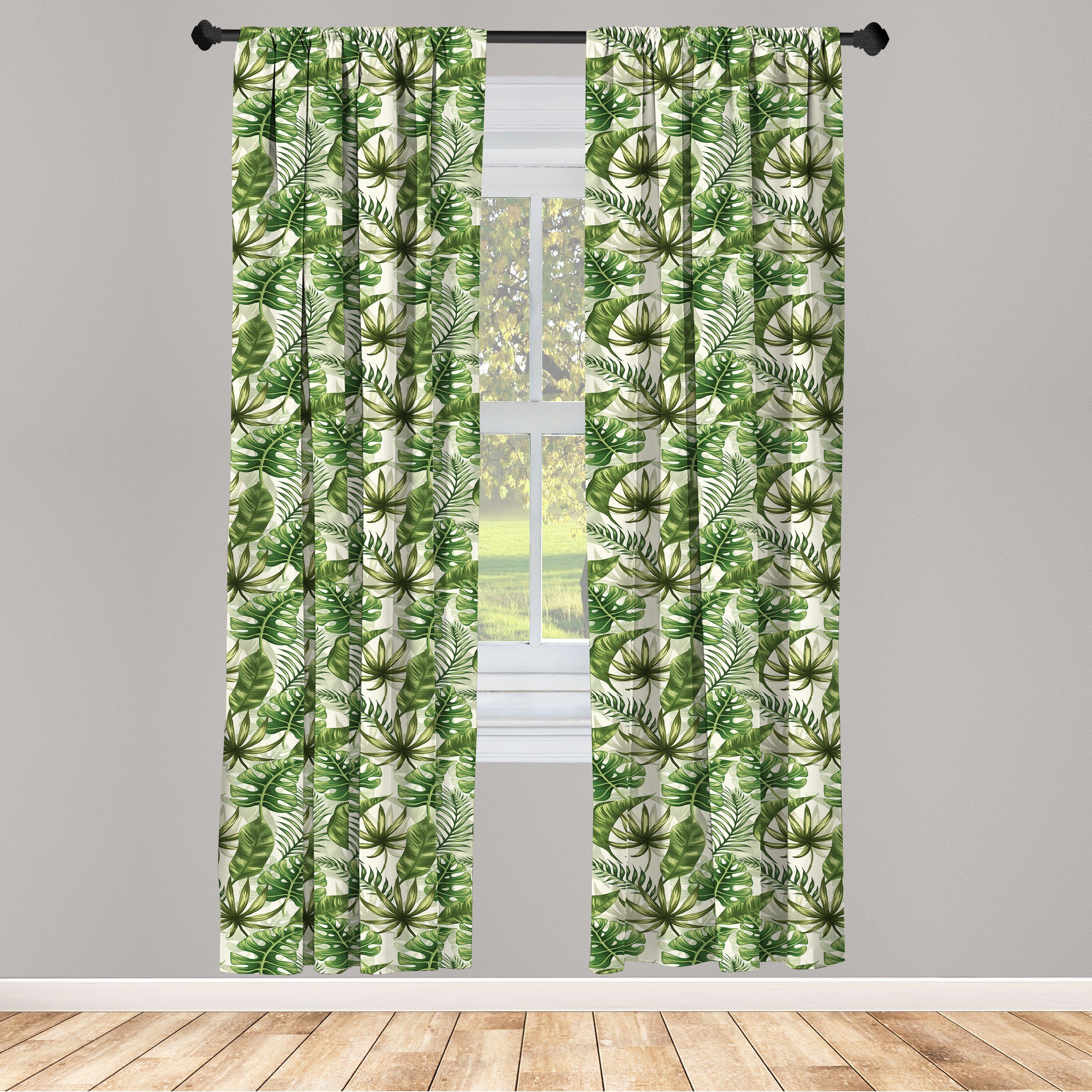 Gardine Vorhang für Wohnzimmer Schlafzimmer Dekor, Abakuhaus, Microfaser, Blätter Hawaii-Elemente in Grün