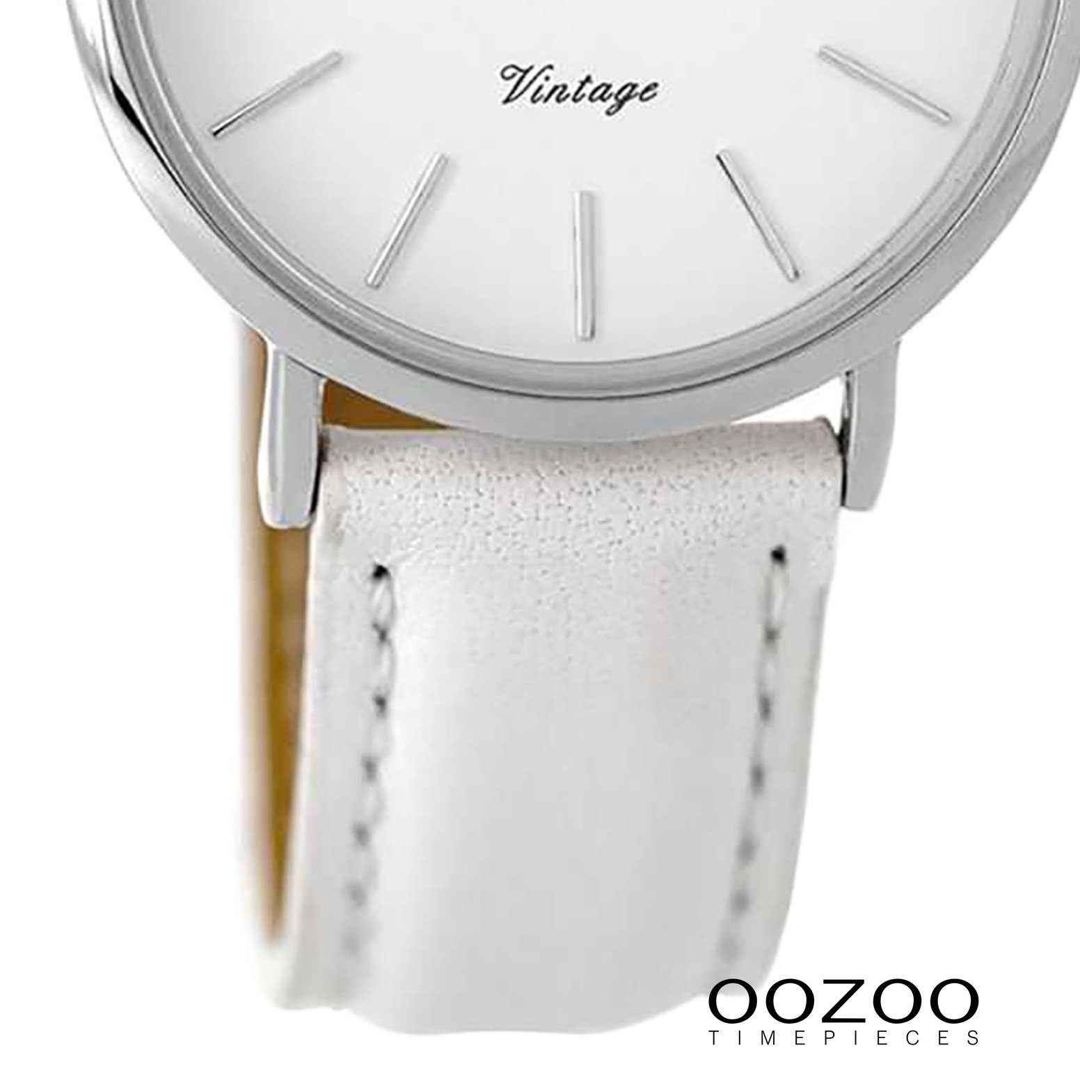 mittel Fashion Lederarmband Damenuhr Armbanduhr 32mm), Oozoo rund, Quarzuhr weiß, (ca. OOZOO Damen weiß,