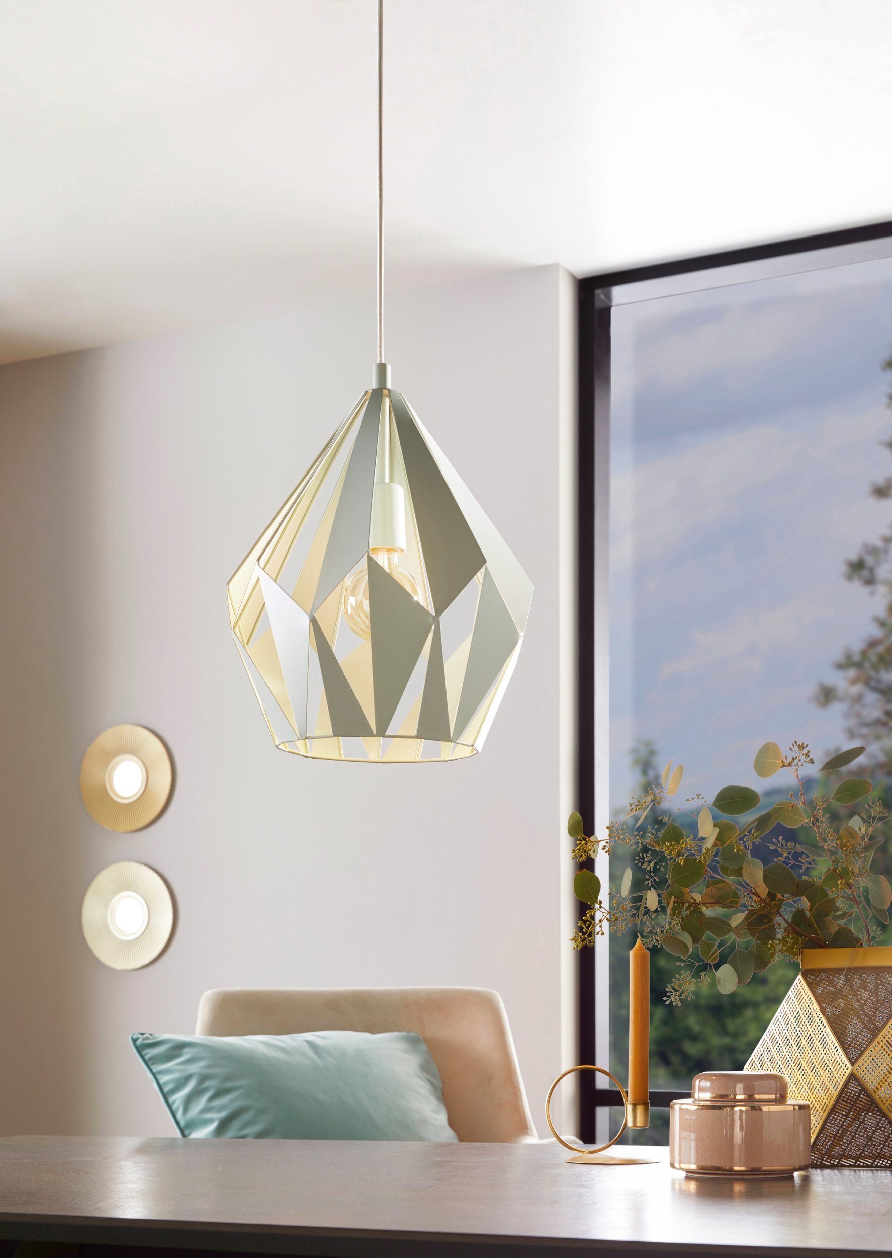 EGLO LED-Hängeleuchte Carlton-p, Leuchtmittel exklusive, Vintage Hängeleuchte, Hängelampe aus Metall in hellgrün, E27, Ø 31 cm
