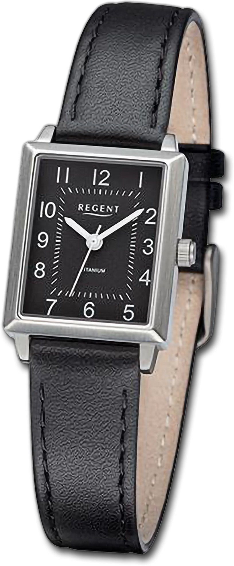 Regent Quarzuhr Regent Damen Armbanduhr Analog, Damenuhr Lederarmband schwarz, rundes Gehäuse, extra groß (ca 20x29mm)