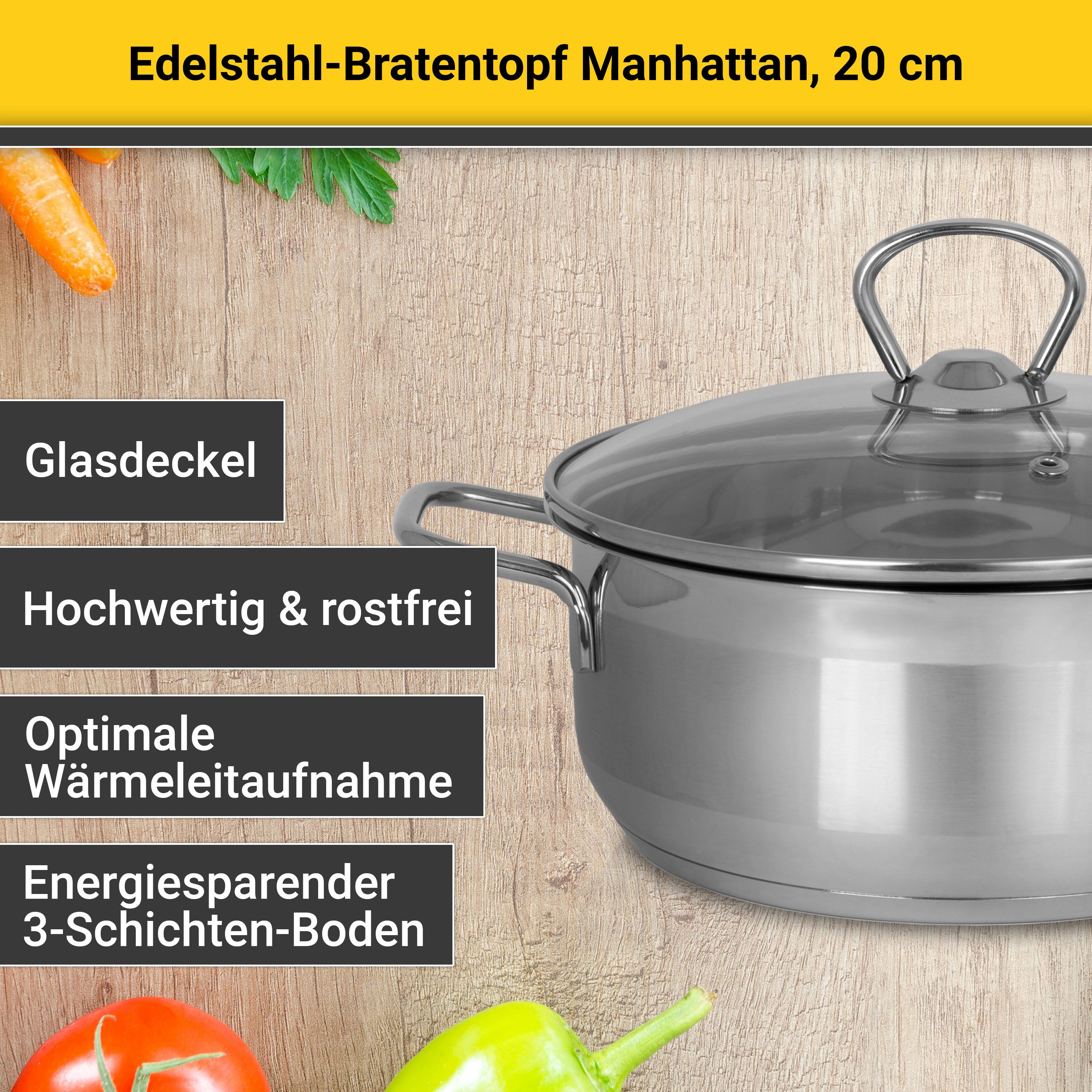 Krüger Bratentopf Edelstahl-Topf Manhattan, Edelstahl (1-tlg), für Induktions-Kochfelder geeignet – Bild 3 von 5
