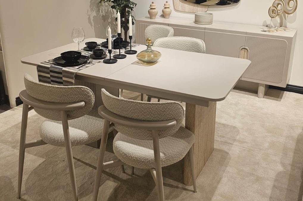 JVmoebel Esszimmer-Set Esszimmer Einrichtung Edler Esstisch Textilstühle Kommode, (6-St), Made in Europa