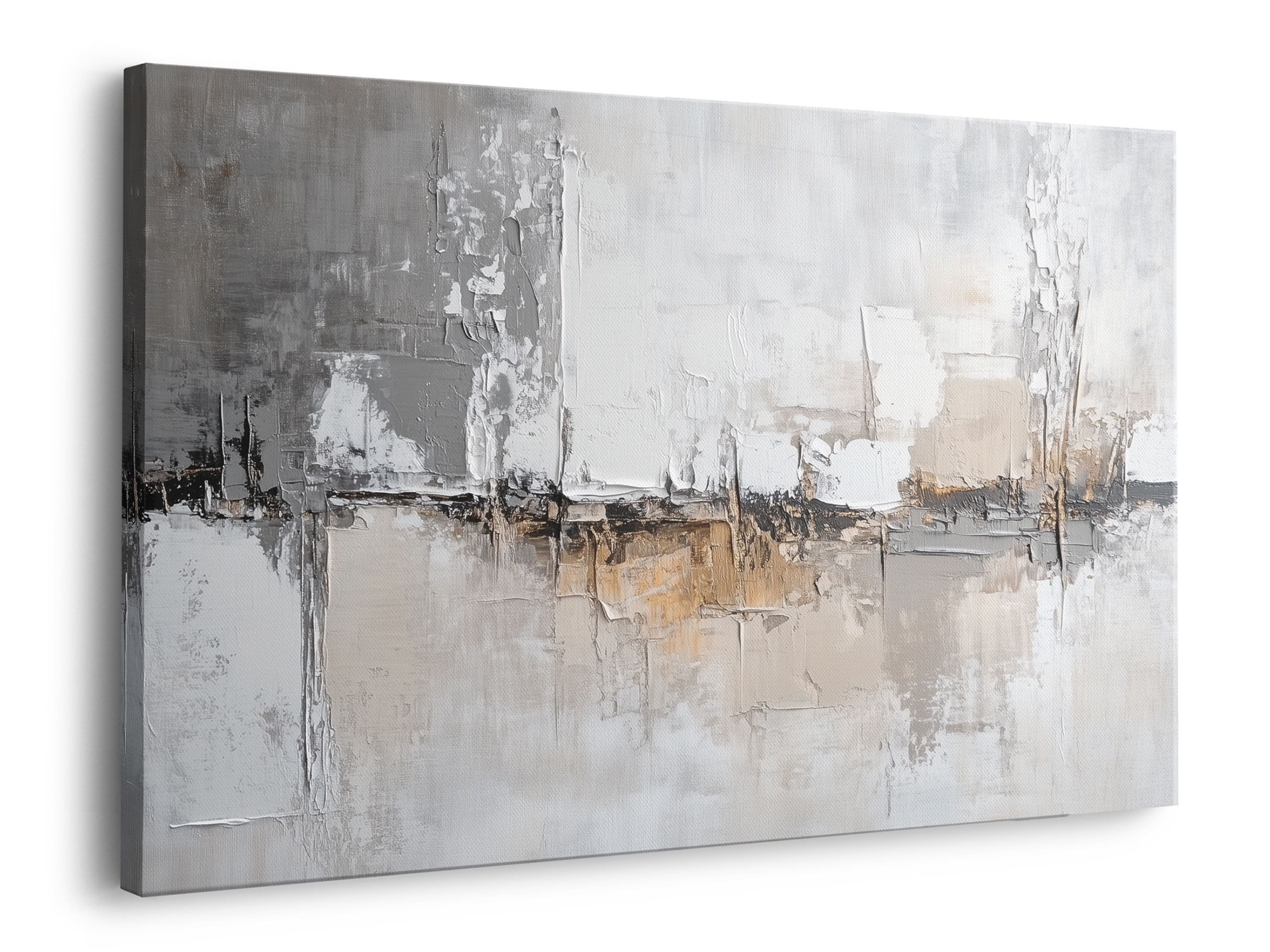 artissimo Leinwandbild Bild auf Leinwand 70x50 cm Wandbild - moderne Kunst grau beige, Abstrakte Malerei: Struktur I