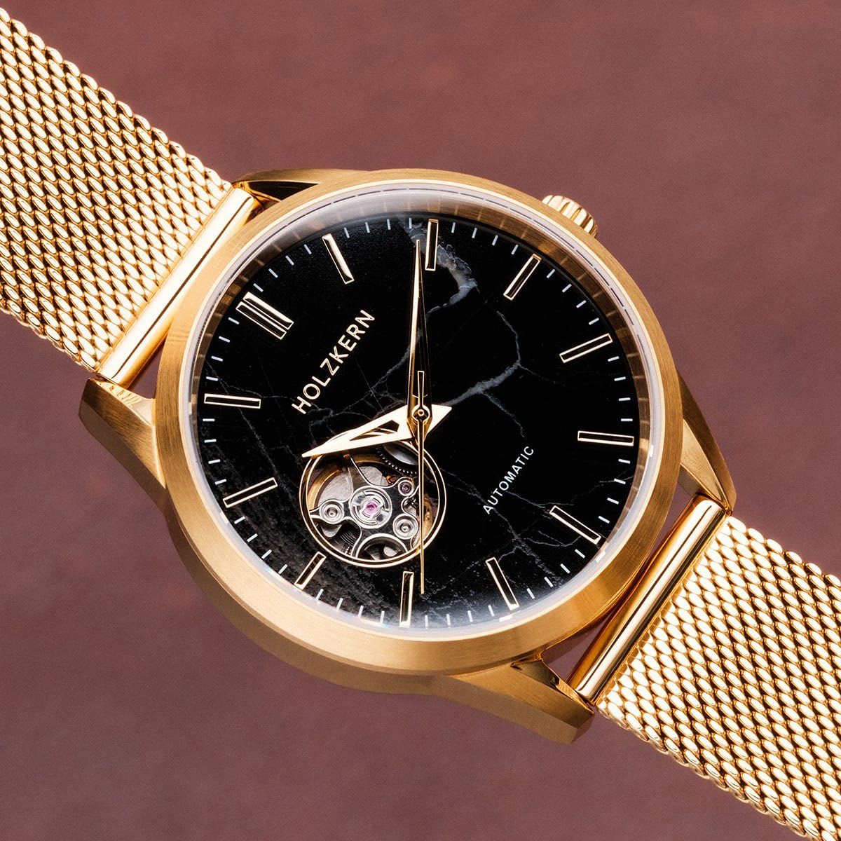 Holzkern Quarzuhr 9010631022228, Unisex Automatik Inverno Marmor/Goldfarben