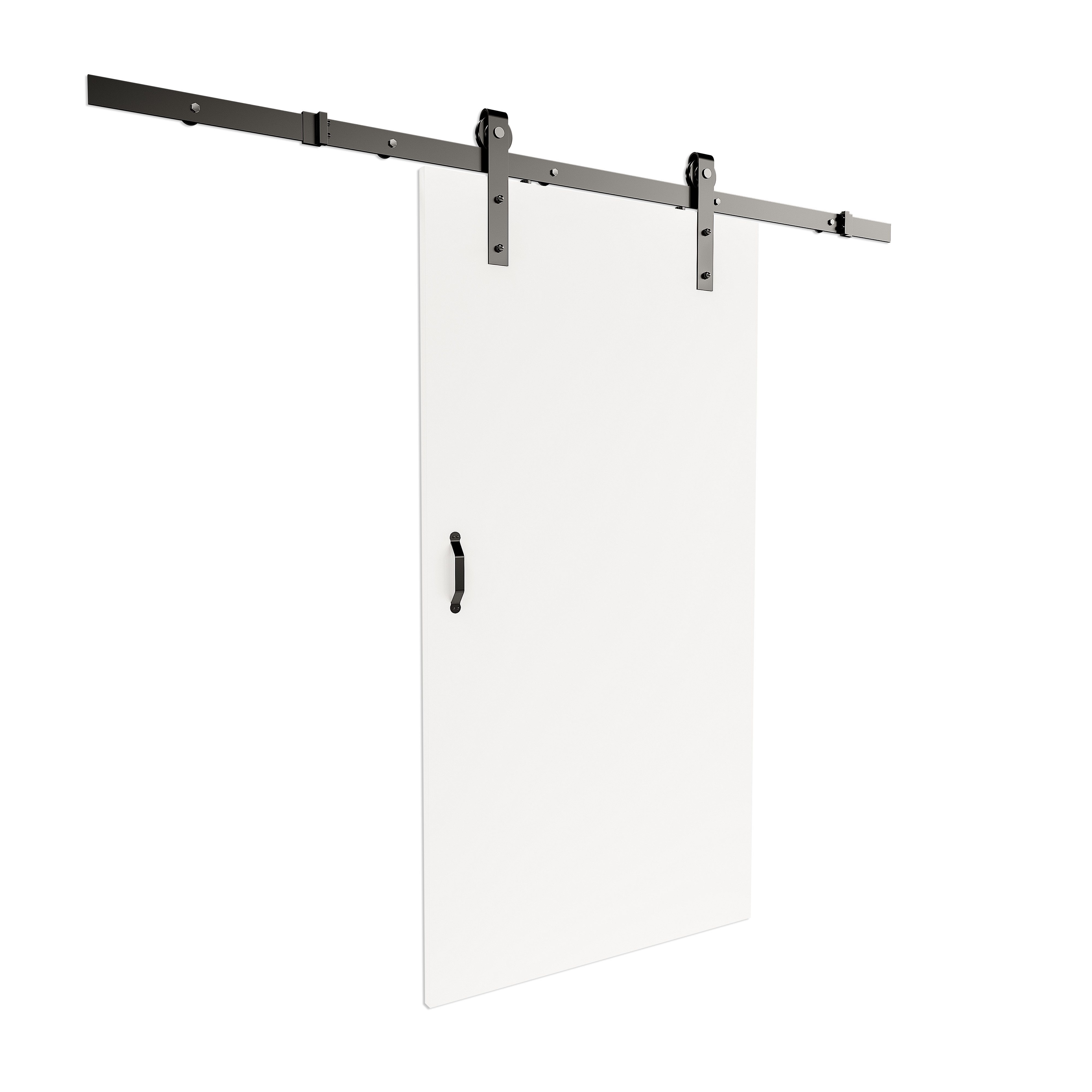 inova wohnen Schiebetür Holzschiebetür Weiß, Größenauswahl (Komplett Set, inkl. offener Laufschiene und Bügelgriff in schwarz)
