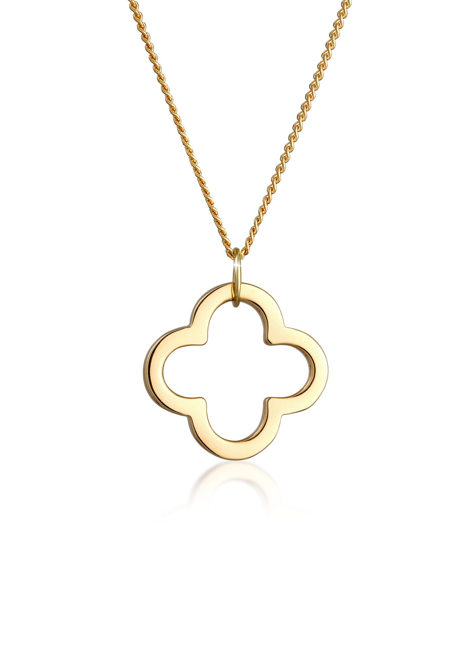 Elli Premium Kette mit Anhänger Glücksbringer Kleeblatt 585 Gelbgold, Kleeblatt