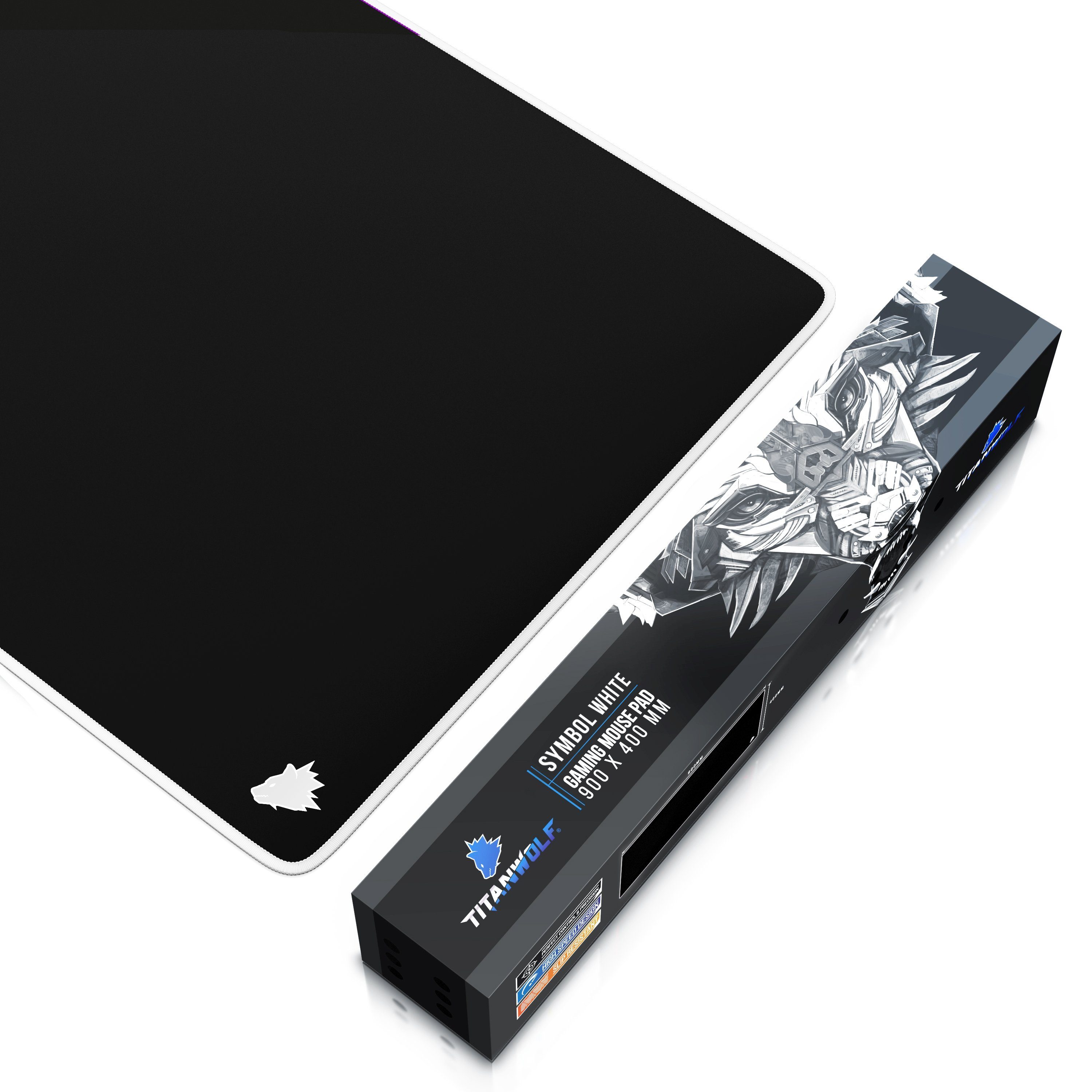 Titanwolf Gaming Mauspad XXL Speed Mousepad 900 x 400 x 3 mm, große Tischunterlage (1-St), rutschfest, abwaschbar, Geschwindigkeit & Präzision, Symbol weiß – Bild 2 von 5