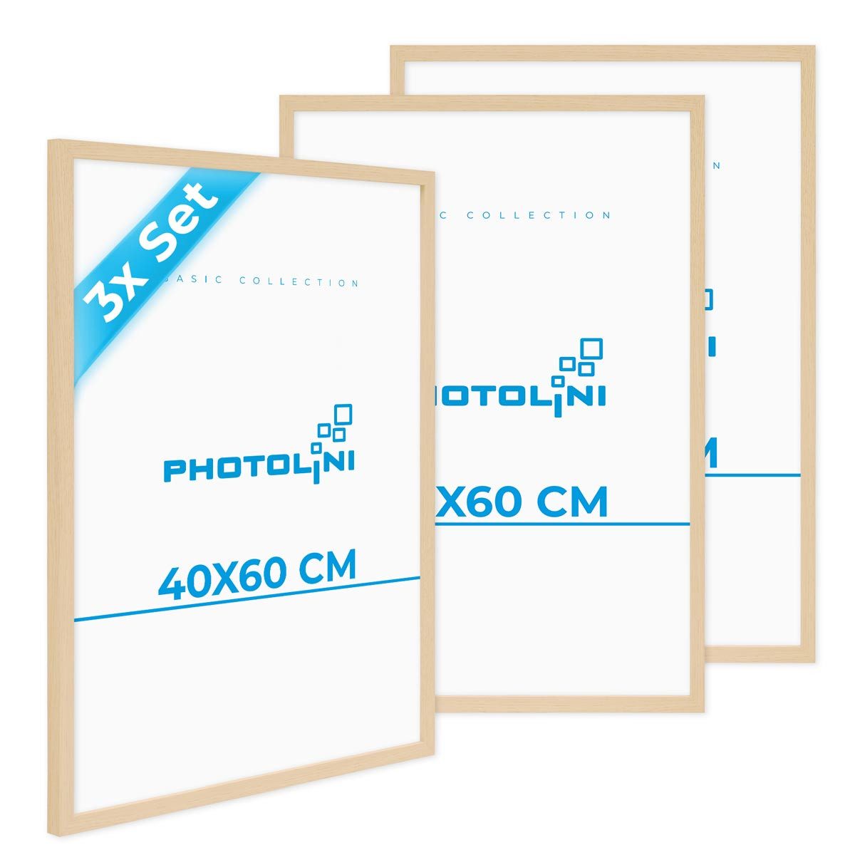 PHOTOLINI Bilderrahmen 3er Set, stabiles MDF-Holz, mit Acrylglas, extra Zubehör