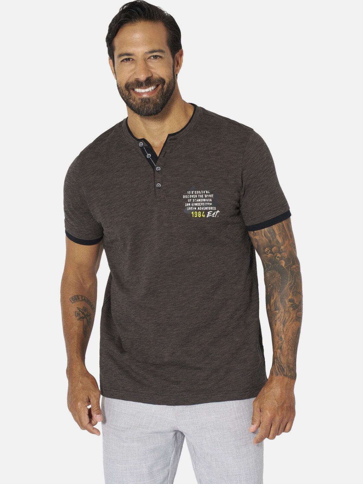 Jan Vanderstorm T-Shirt SEPPOR mit Serafino-Ausschnitt