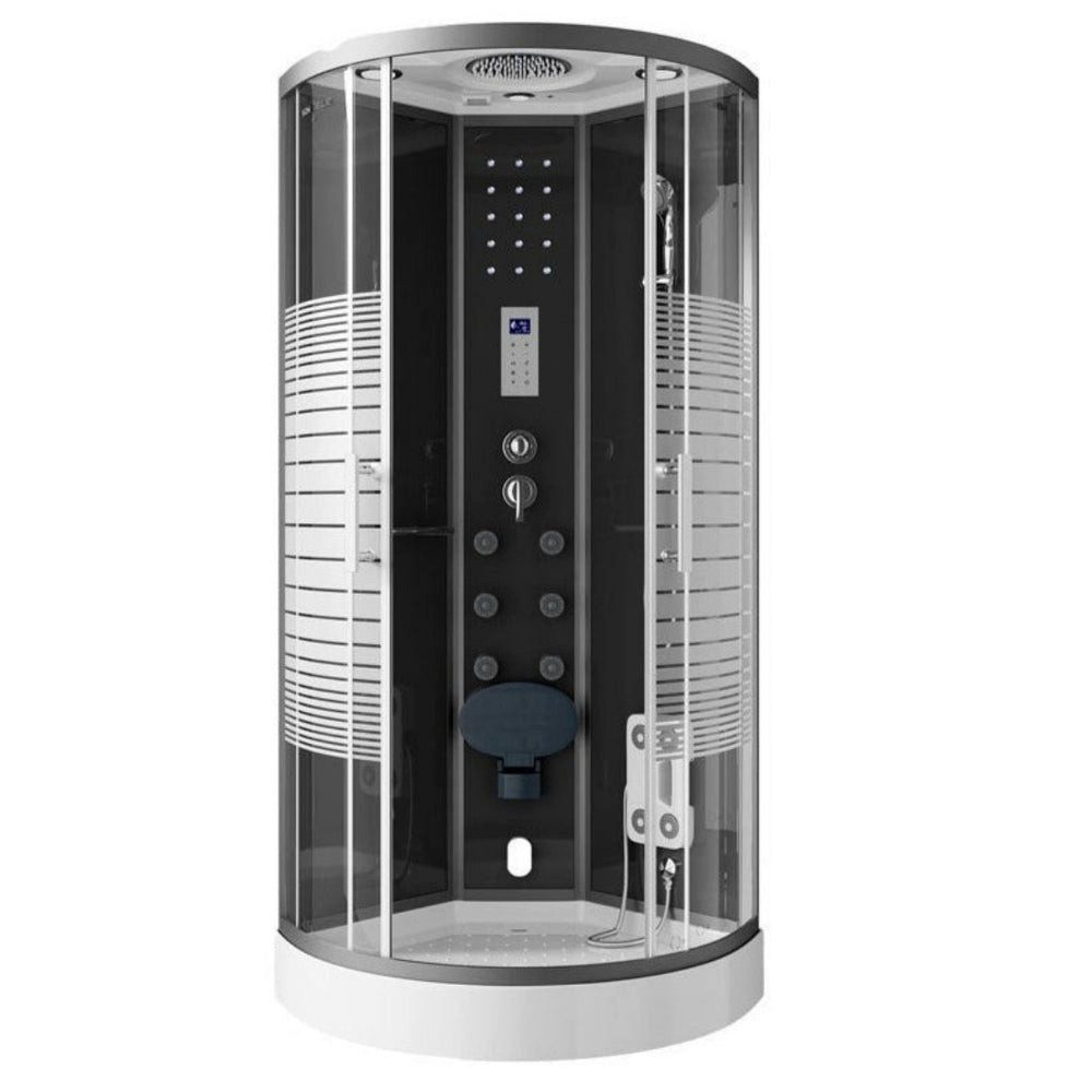 DEKO VERTRIEB BAYERN Dampfdusche XXL Luxus LED Dampfdusche - Dampfsauna Kombi SET 90x90 +Radio Black