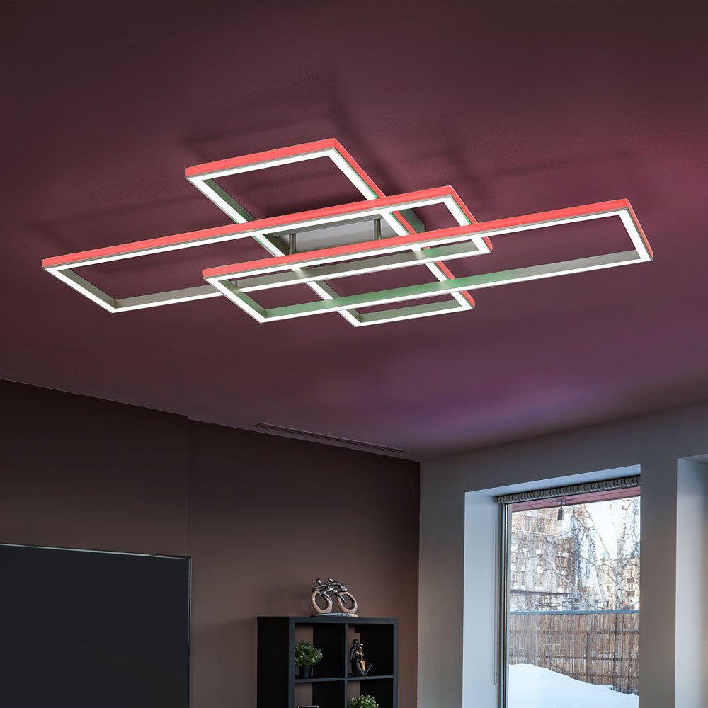 etc-shop LED Deckenleuchte, Fernbedienung Deckenlampe LED-Leuchtmittel verbaut, Wohnzimmerleuchte silber Designlampe LED fest