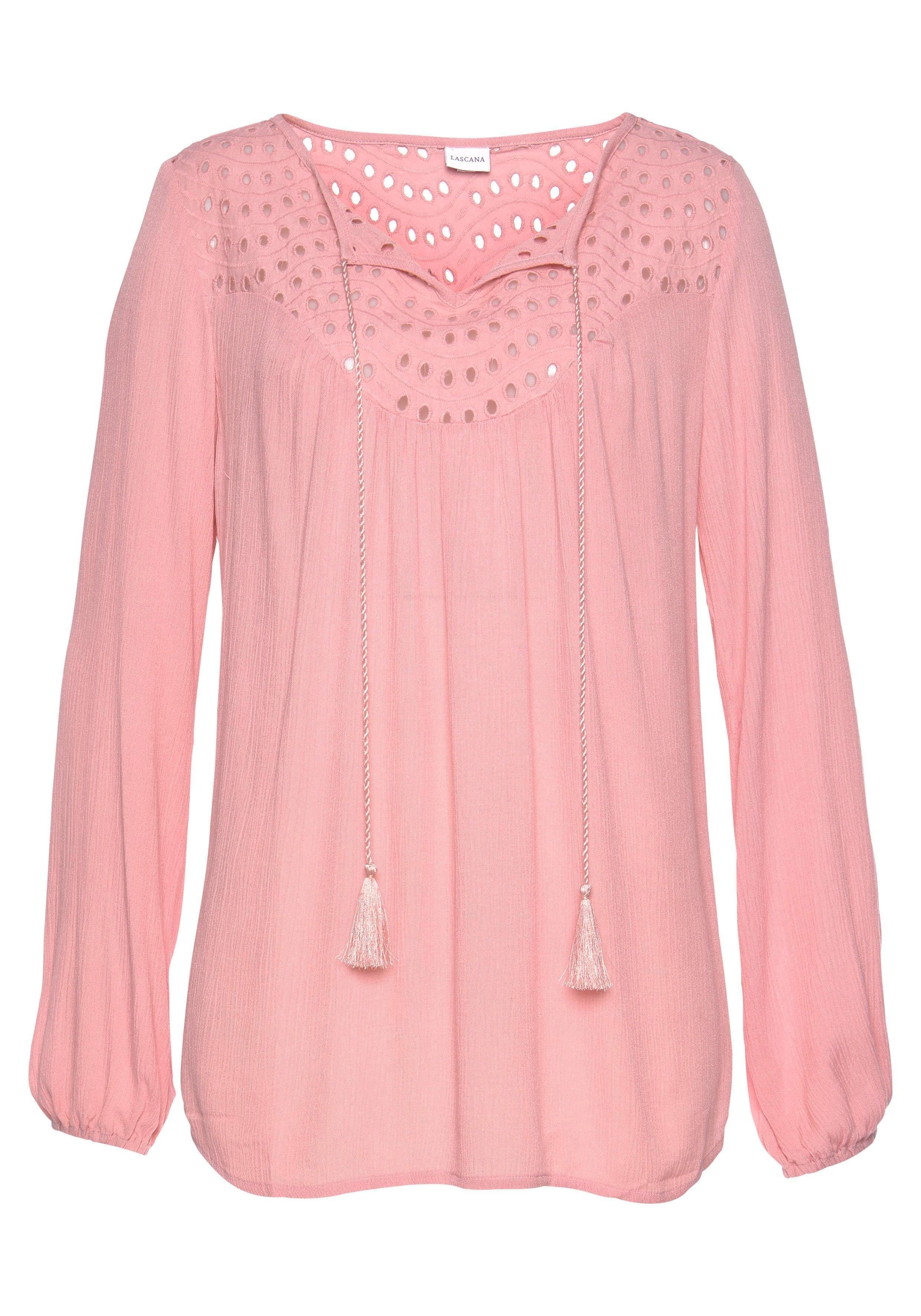 LASCANA Crepebluse mit Lochstickerei, Damenbluse, lockere günstig online kaufen