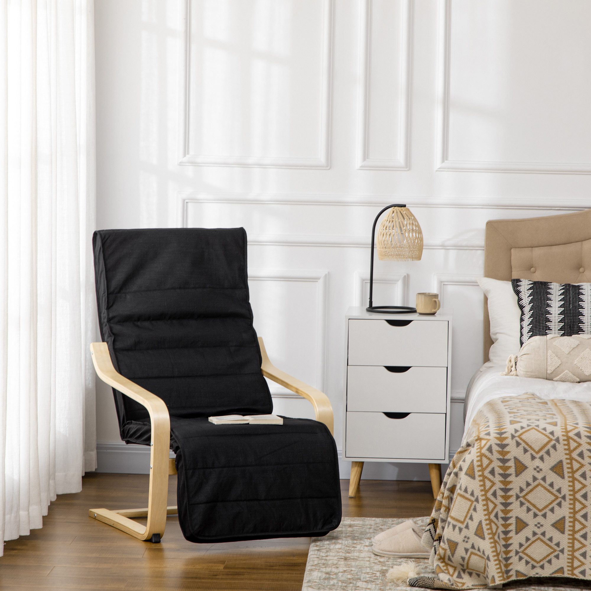 HOMCOM Relaxsessel Polstersessel mit Leinenoptik Sessel (Set, 1-St., Lesesessel), 5-fach verstellbare Fußstütze, abnehmbare Bezüge