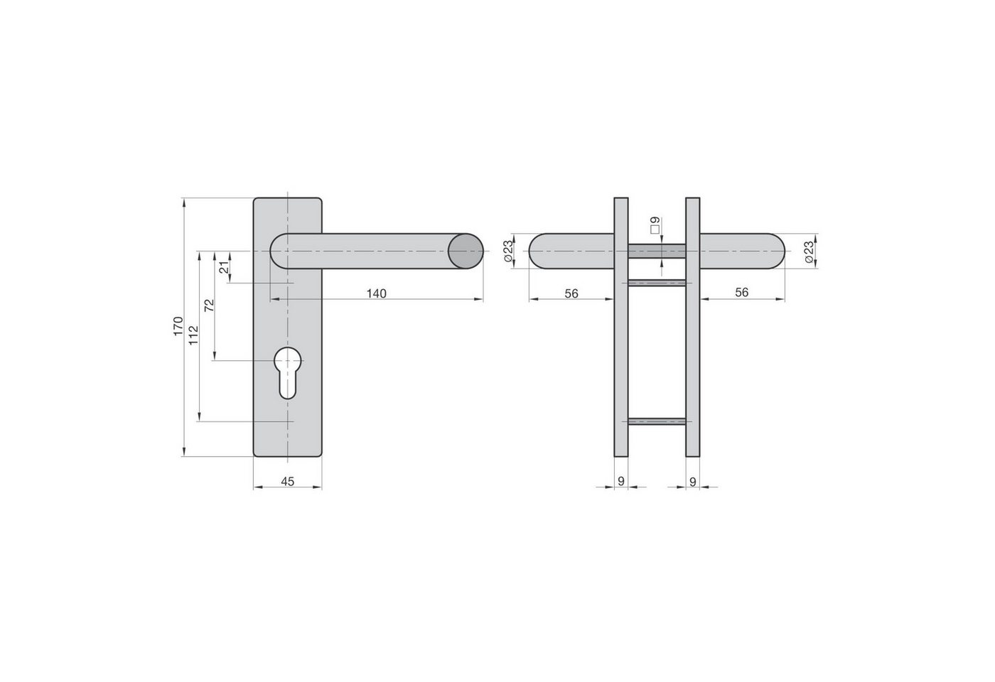Thumbnail - BASI Türbeschlag Drücker-Garnitur (Packung), Feuerschutzbeschlag PZ 72/9 mm, Eckig Schwarz, Türstärken 44-66 mm