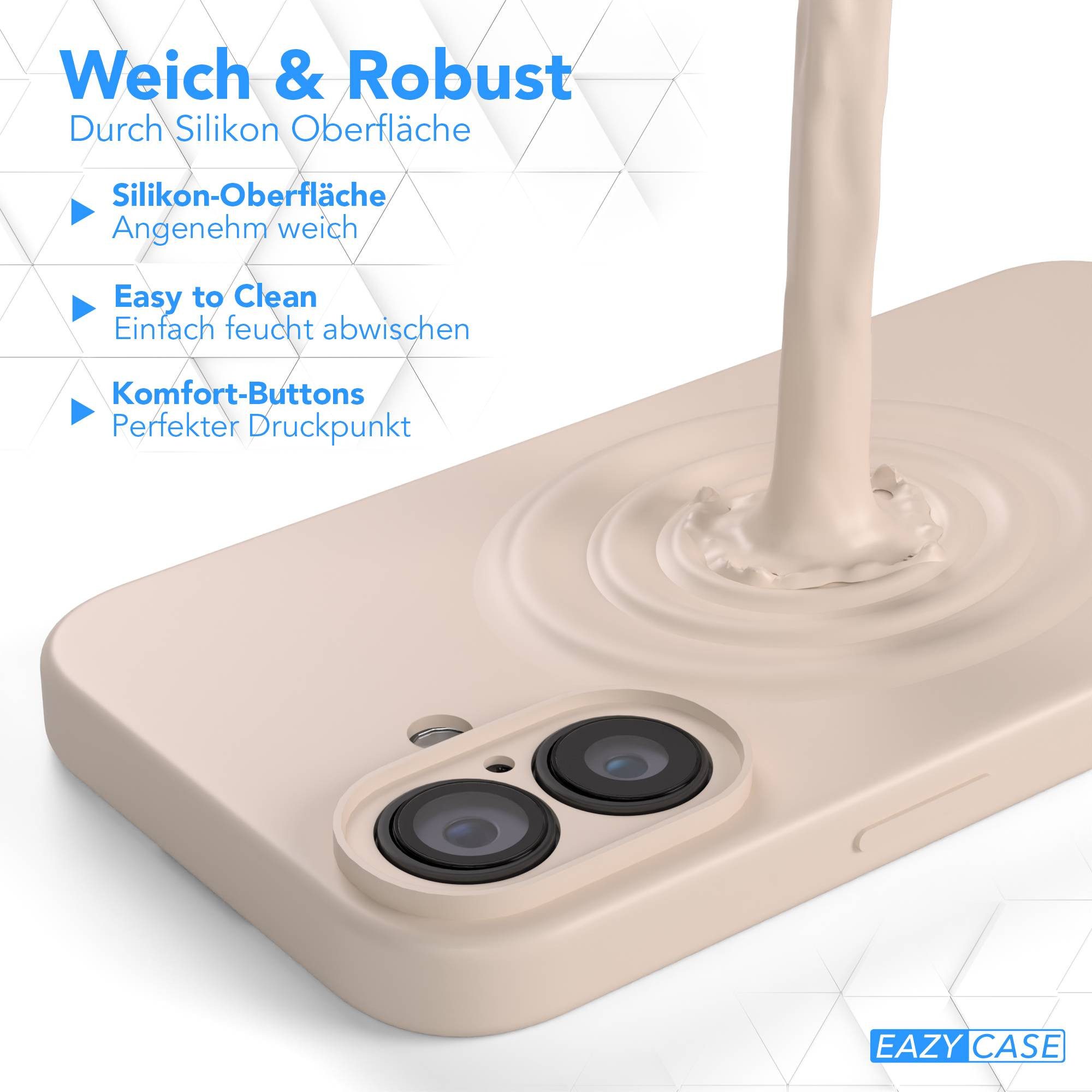 EAZY CASE Handyhülle für Apple iPhone 16 Hülle Silikon 6,1 Zoll, Bumper Case Matt Slimcover Silikonschutzhülle elastisch Taupe / Beige – Bild 5 von 5