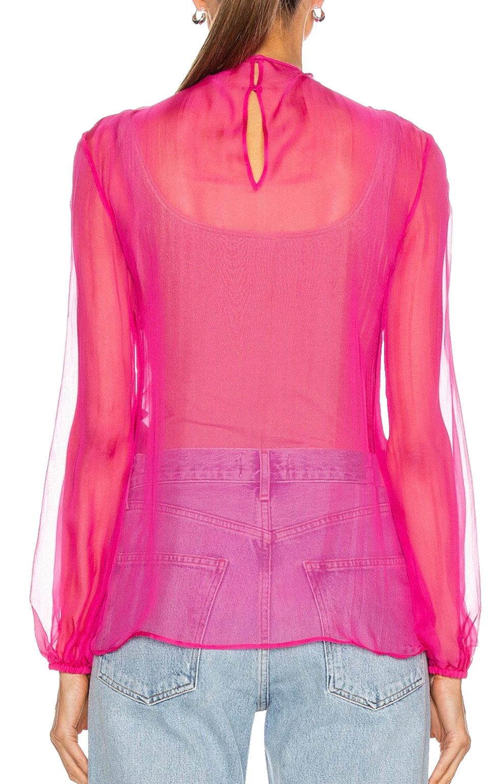VALENTINO GARAVANI Seidenbluse Feiner Seidenchiffon Schleifenkragen mit eleganter Drapierung Keyhole-Rückendetail mit Knopfverschluss