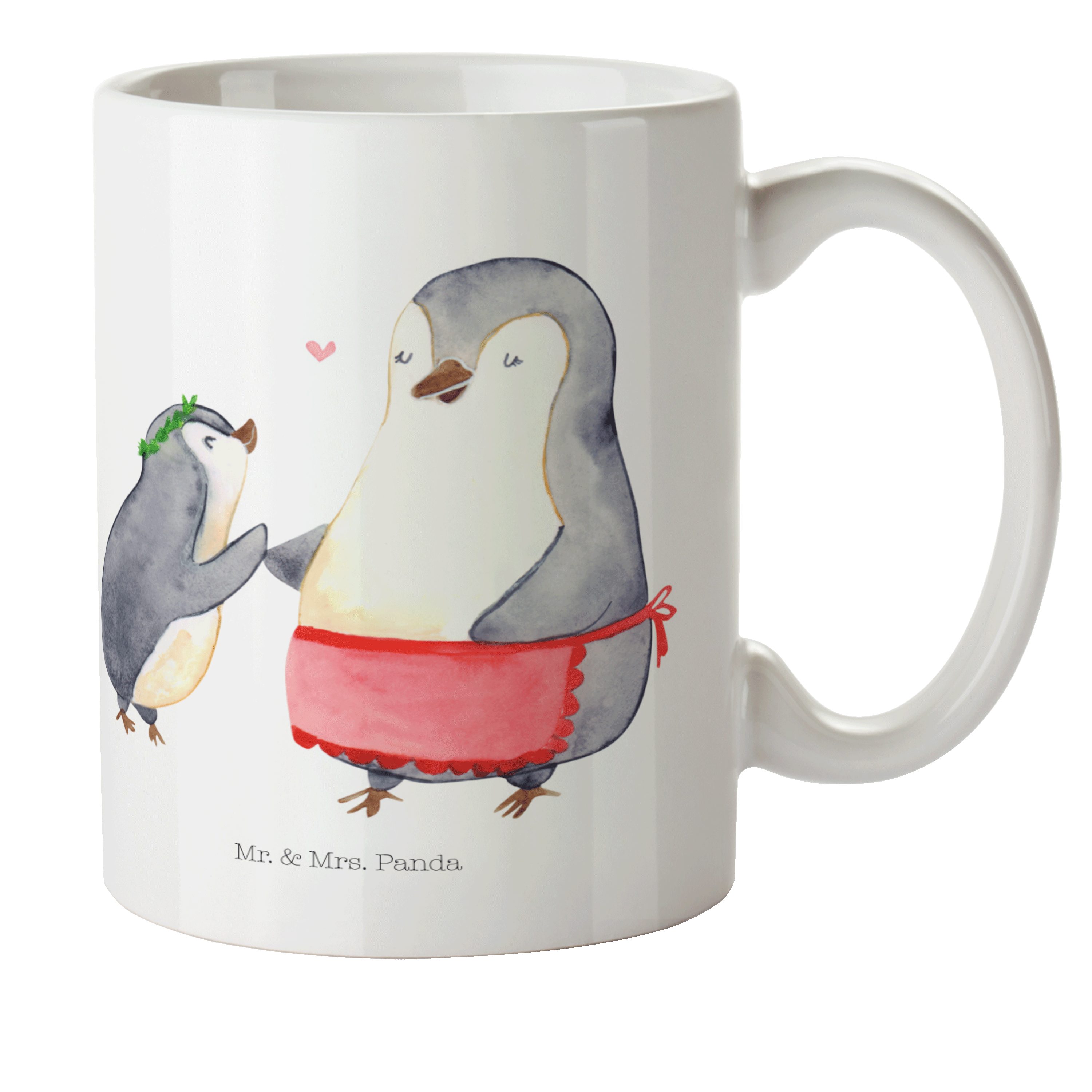 Mr. & Mrs. Panda Kinderbecher Pinguin mit Kind - Weiß - Geschenk, Danke Mama, Mutter, Geschenk Mama, Kunststoff