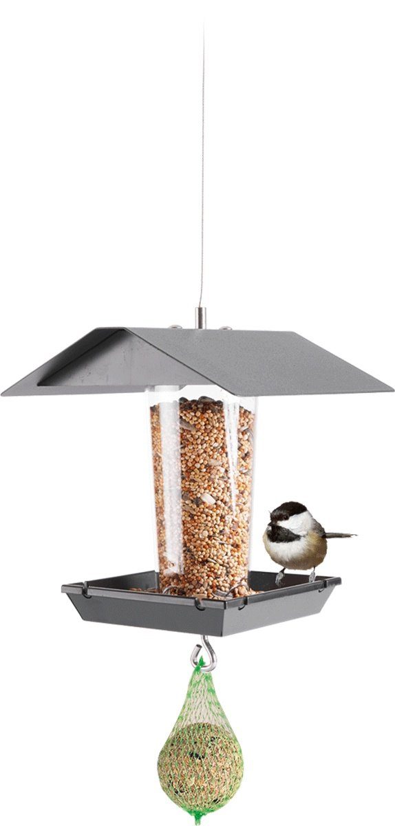 MeLiTec Futterstation VH07-1, Vogelhaus, Futterhaus, Vogelfutterhaus, Futterstation, hängend, eckig, Edelstahl, schwarz-matt, schwarz