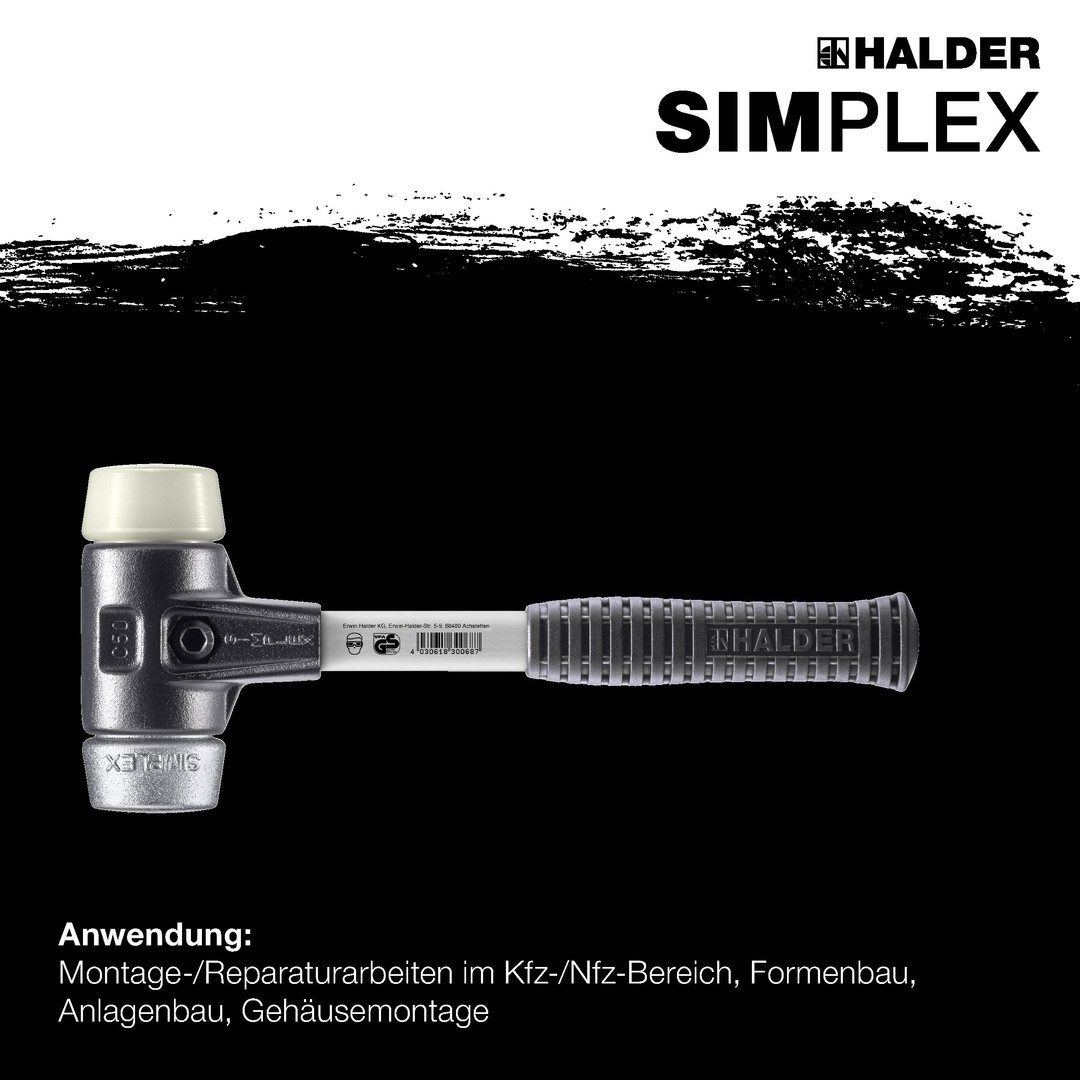 Thumbnail - Gummihammer HALDER SIMPLEX Schonhammer Ø 50 mm Nylon / Weichmetall mit verstärktem