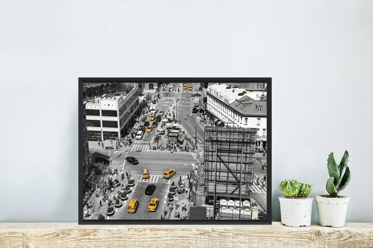 Schwarzem Bilder, (1 den St), Schwarz-Weiß-Luftaufnahme MuchoWow Wanddeko, Gerahmtes Wandposter, Bilderrahmen von Poster, in USA, Manhattan Poster